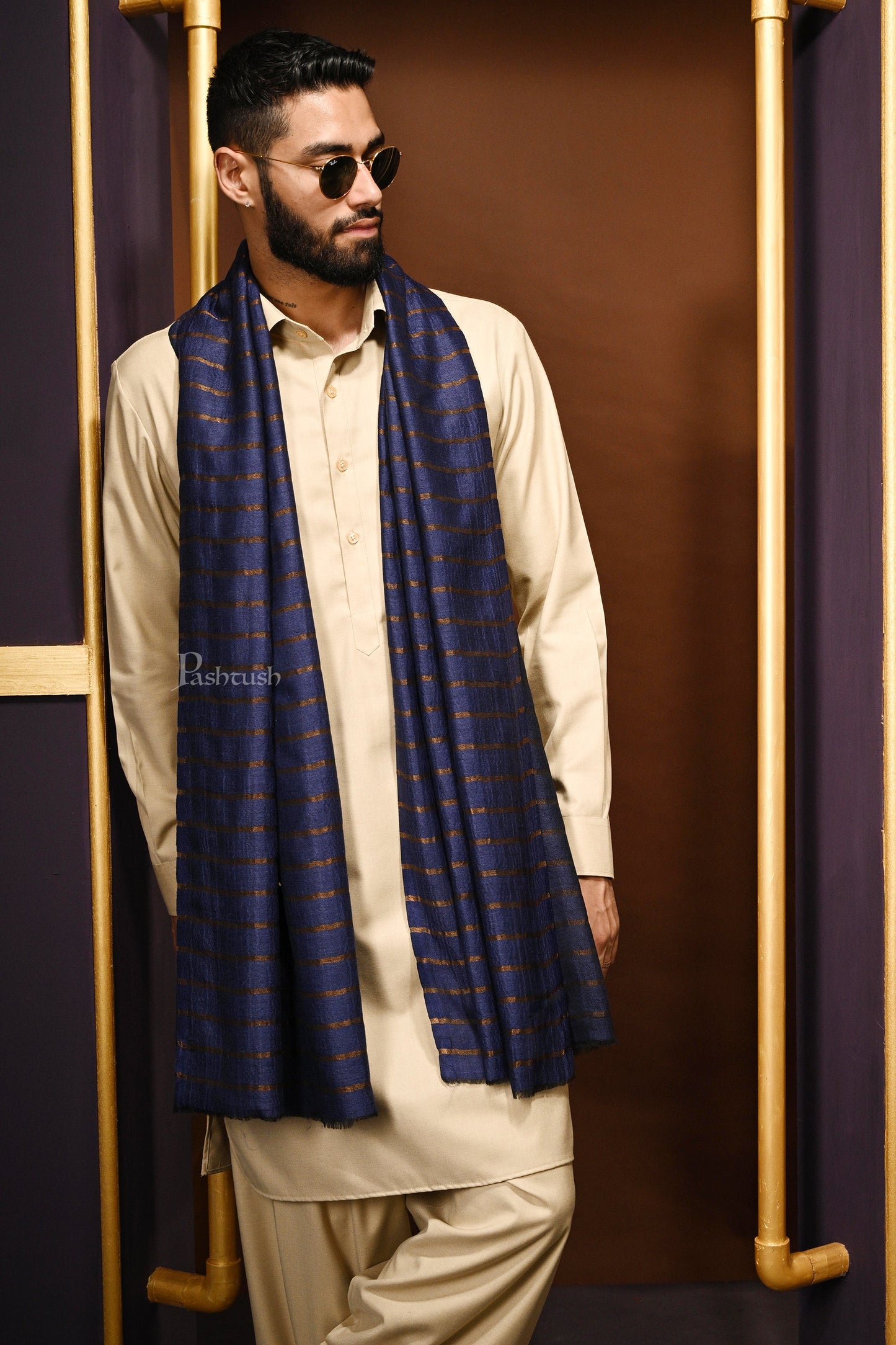 Pashtush His And Her Gift Set Of Striped Twilight Stoles With Premium Gift Box Packaging, Navy Blue And Scarlet Red