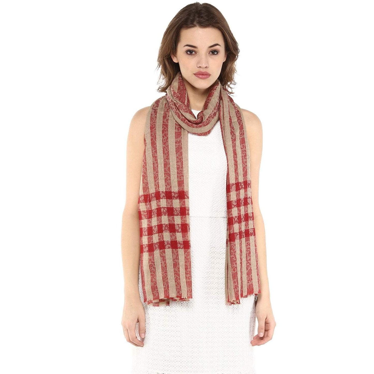 Pashtush India Pashtush Womens Luxury Wool Check Scarf, Soft Pashmina Scarf Stole, Extra-Fine