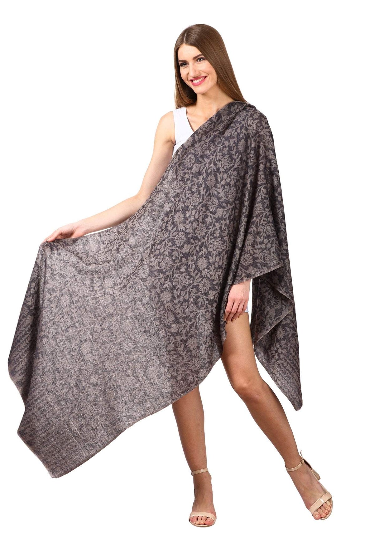 Pashtush India Scarf Women's Silk-Pashmina Reversible Floral Scarf, Soft and Warm (Navy Blue)