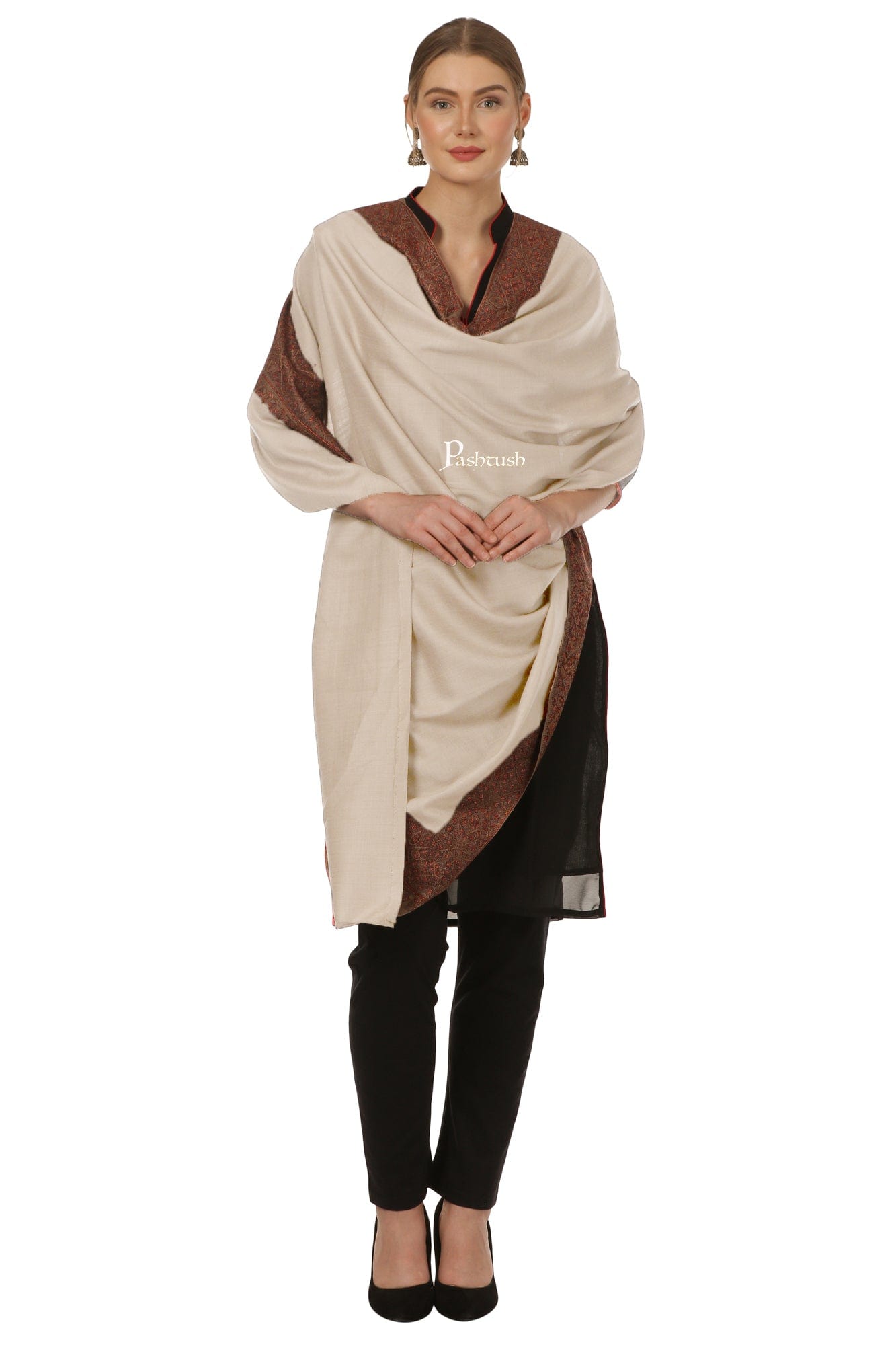 Pashtush India Womens Shawls Copy of Pashtush Womens Hand Embroidery Shawl, Border Design Shawls