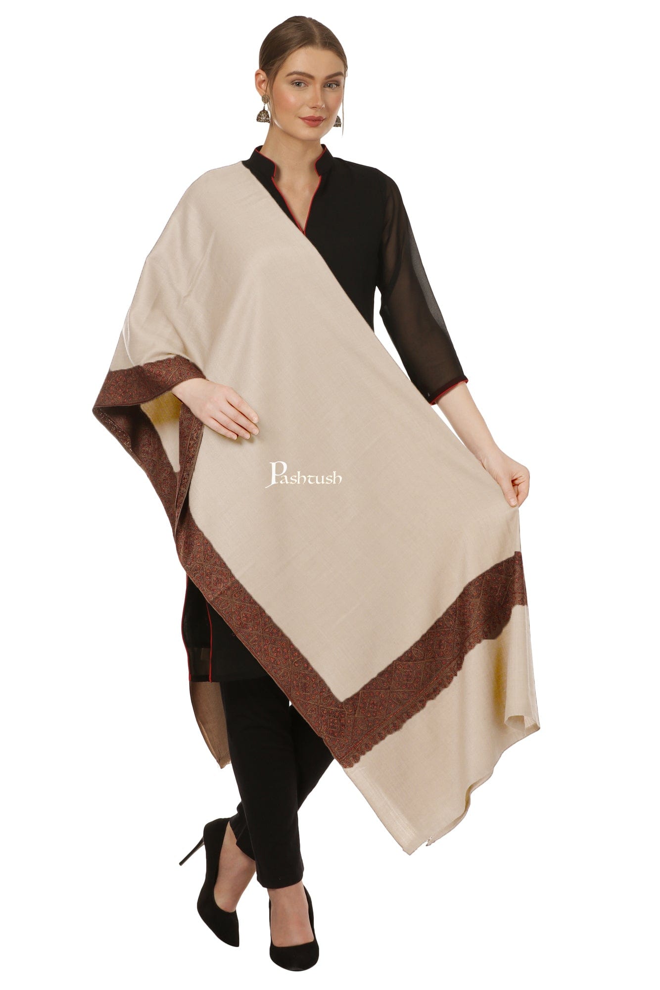 Pashtush India Womens Shawls Copy of Pashtush Womens Hand Embroidery Shawl, Border Design Shawls