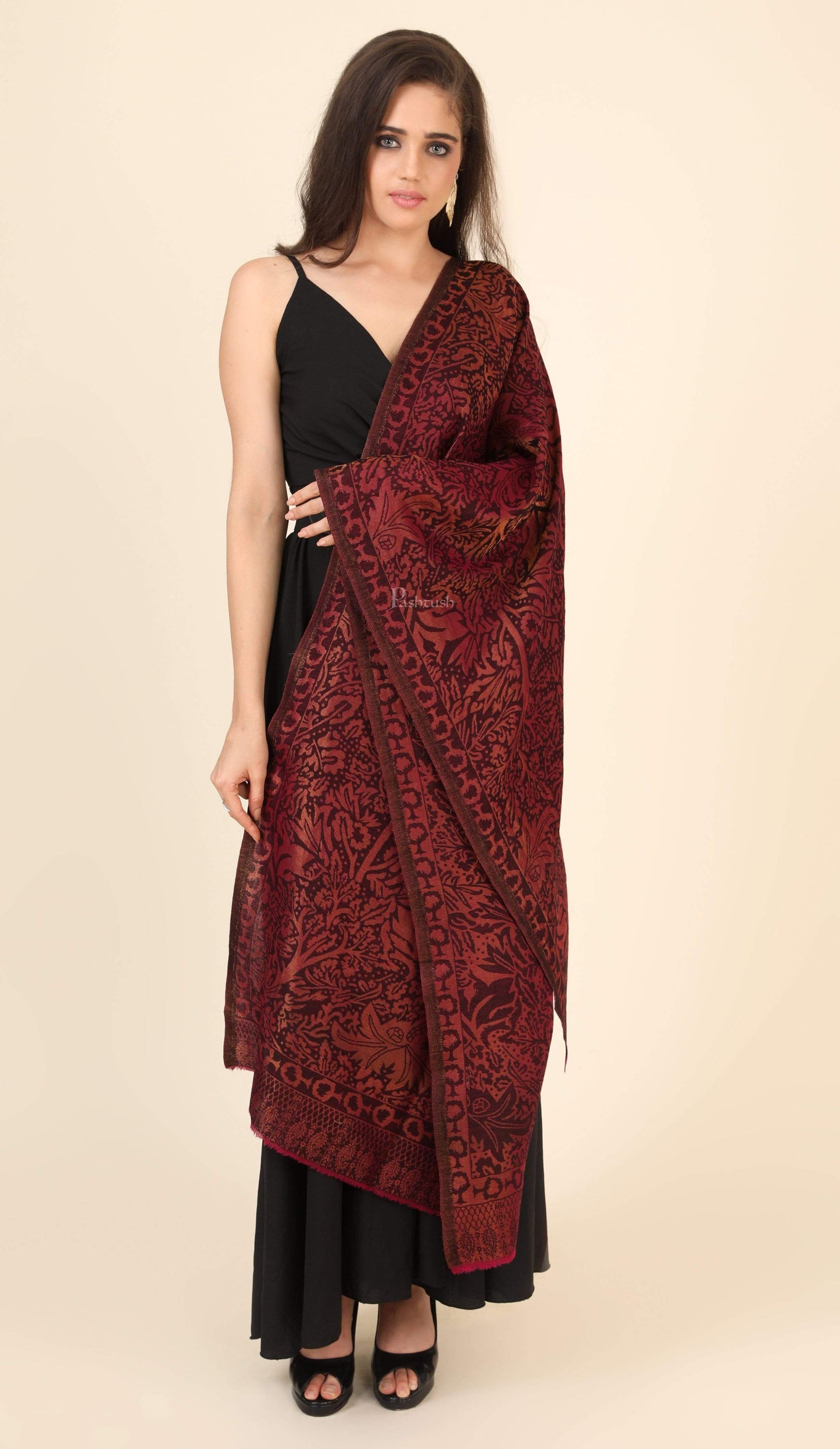 Pashtush India 100x200 Copy of Pashtush Womens Twilight Collection, Jacquard Shawl, With Metallic Thread Weave, Fine Wool