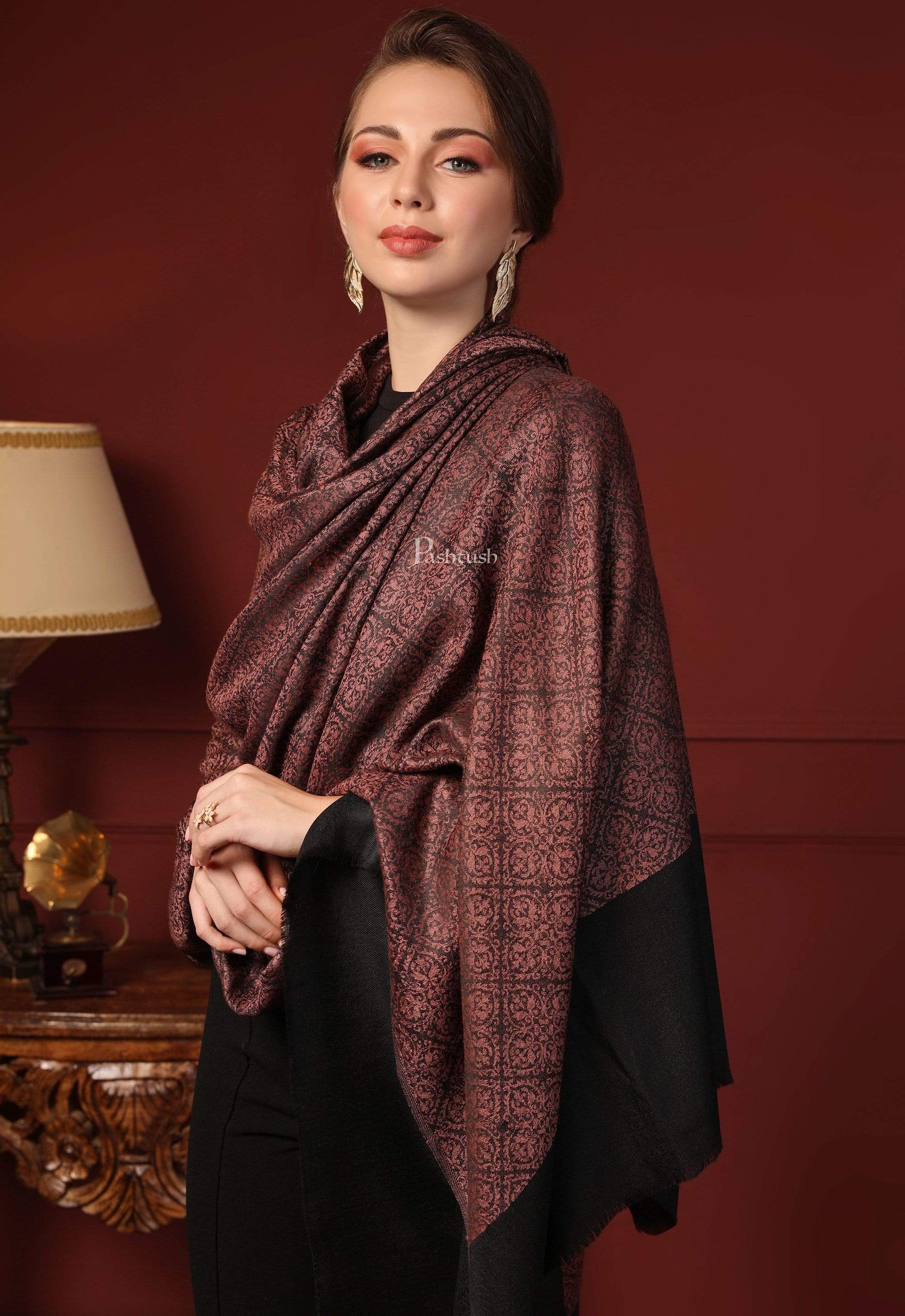 Pashtush India 114x228 Copy of Pashtush Womens Woven Paisley, Self Shawl, In Extra Soft Fine Wool, Large Wrap Size