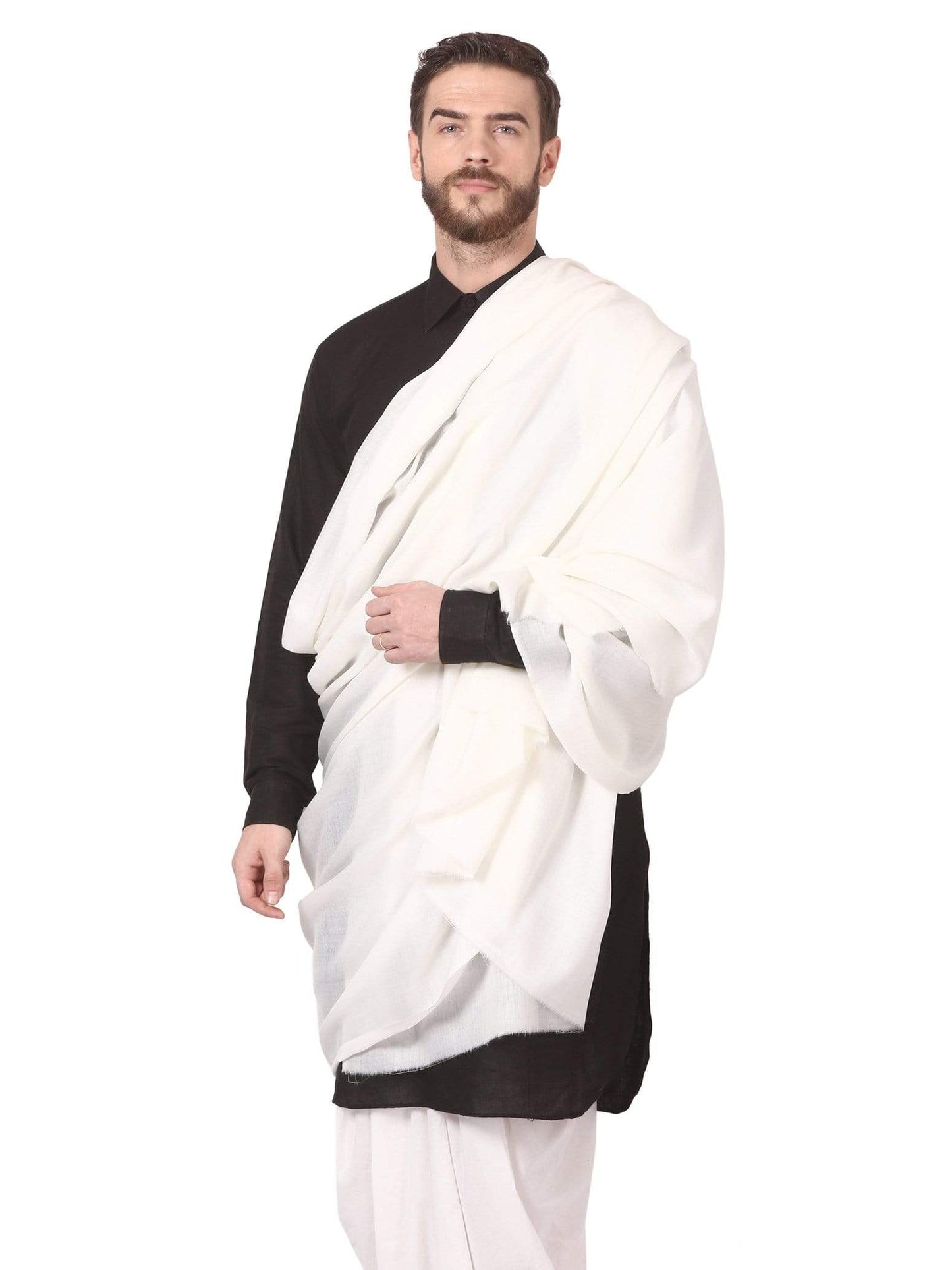 Pashtush India 127x254 Mens Blended Wool Ring Shawl, Blended Wool, light weight,white