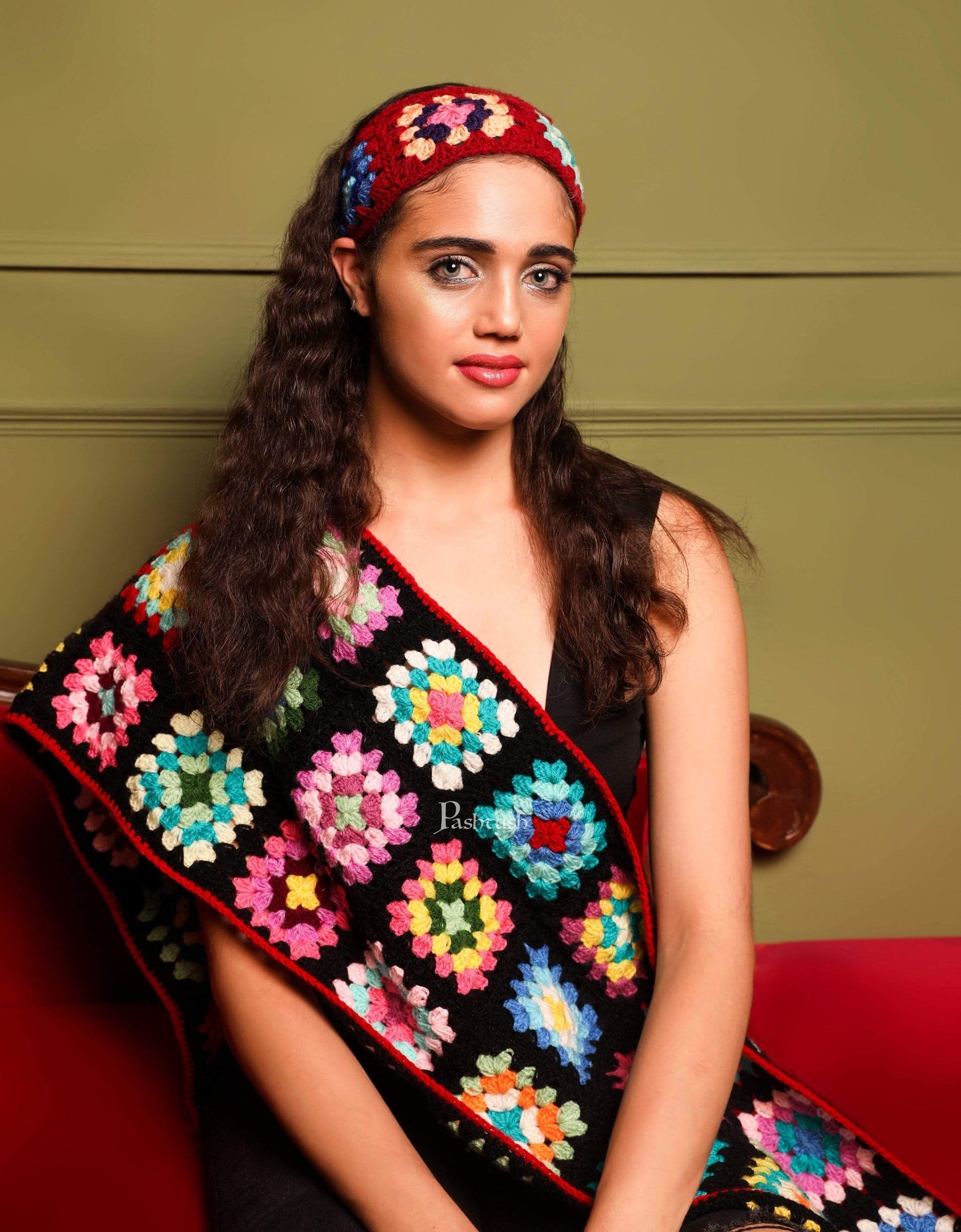 Pashtush India 0 Pashtush 100% Hand Knitted soft Tie Up HairBand