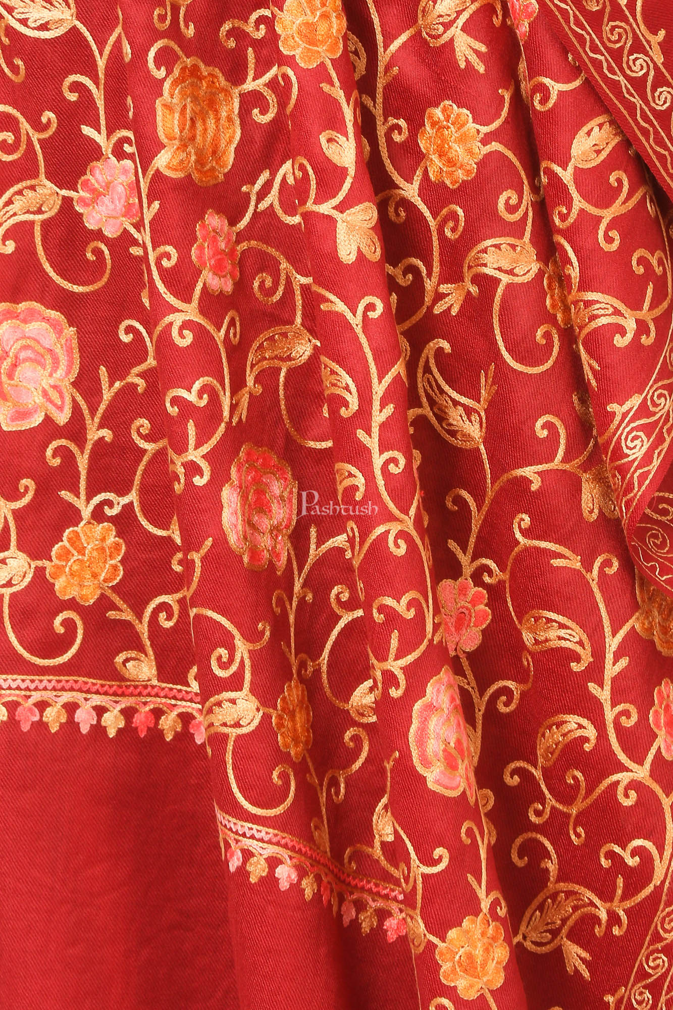 Pashtush India Womens Shawls Pashtush Aari Embroidery Stole, Fine Wool, Maroon