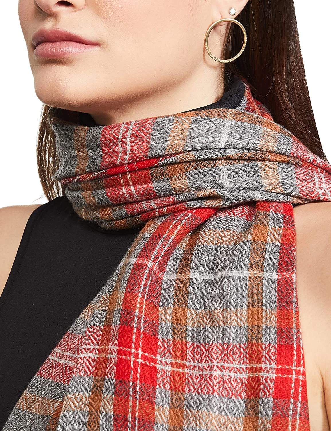 Pashtush India 70x200 Pashtush Cashmere Feel Wool Blended Muffler, Red and Grey