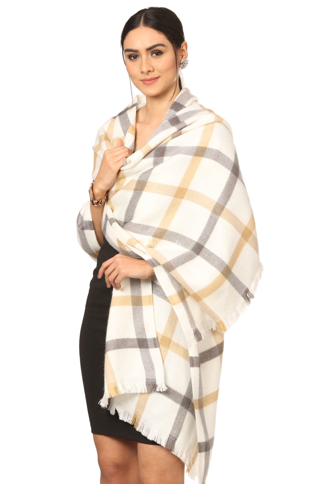 Pashtush India Womens Stoles and Scarves Scarf Pashtush Cashmere Woollen Mufflers For Women, Ultra Soft And Warm, Smooth Handfeel, Extra Warm - White