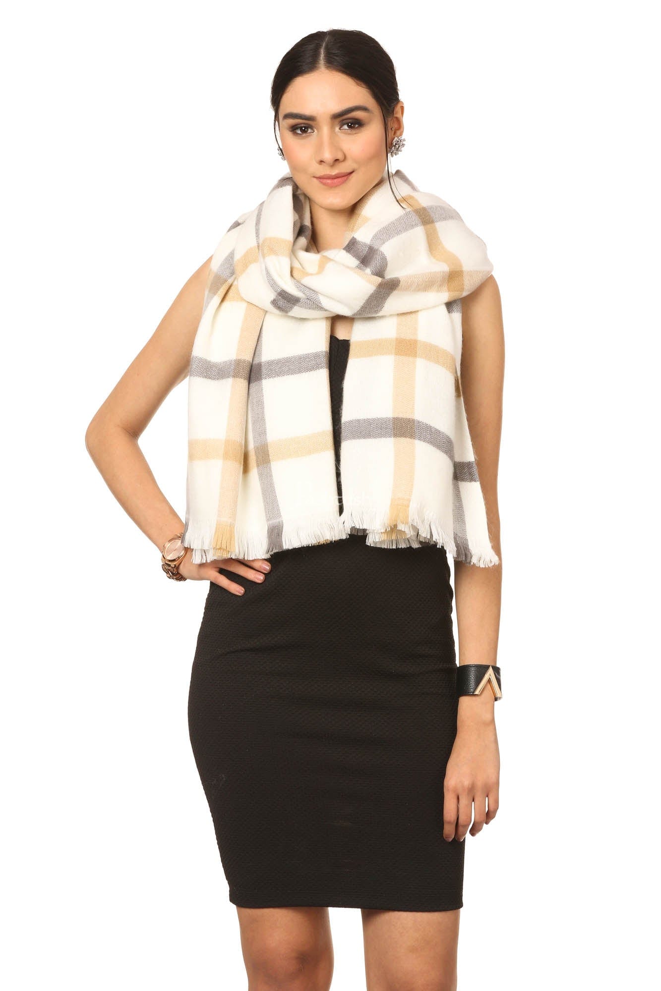 Pashtush India Womens Stoles and Scarves Scarf Pashtush Cashmere Woollen Mufflers For Women, Ultra Soft And Warm, Smooth Handfeel, Extra Warm - White