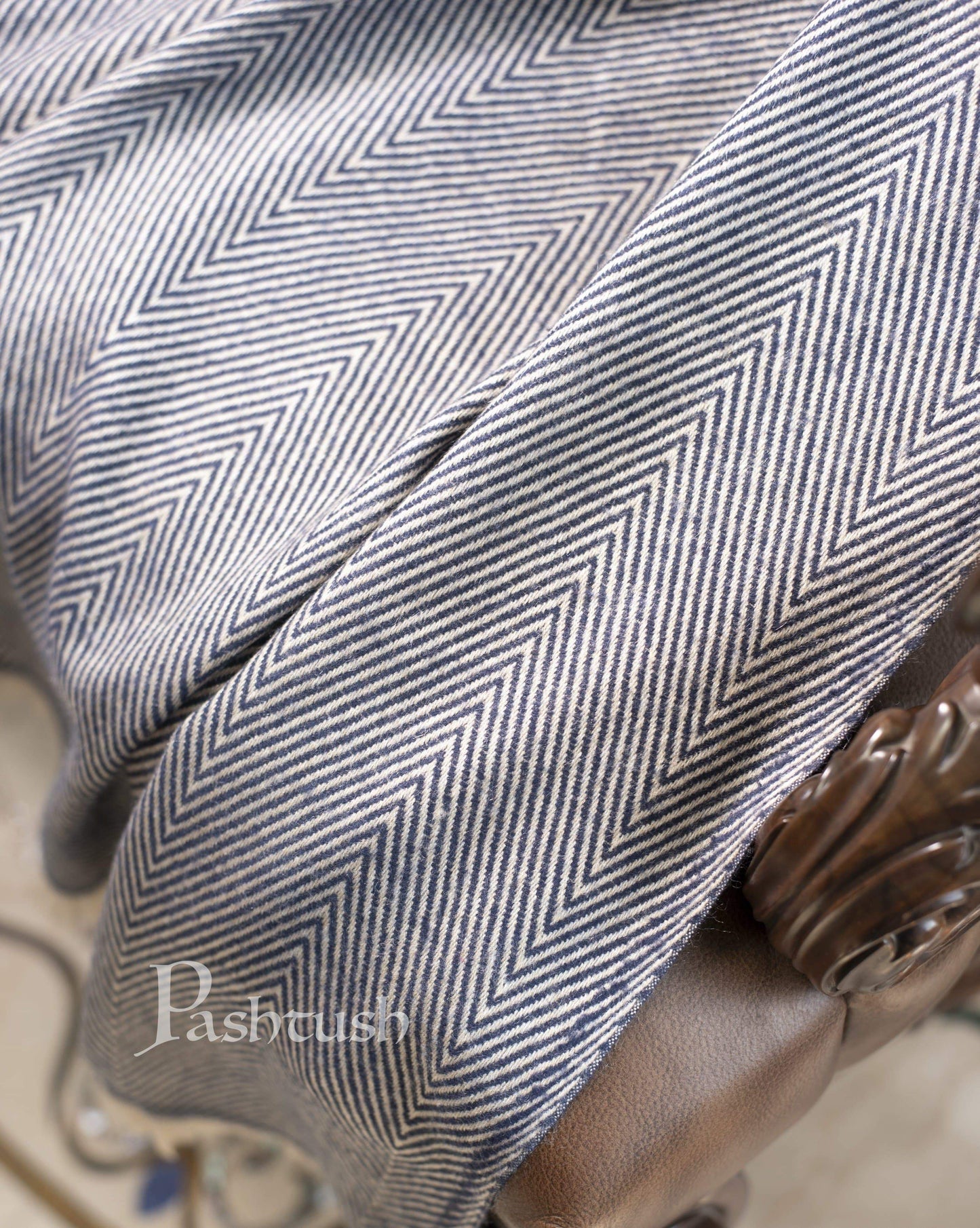 Pashtush India 127x254 Pashtush Chevron Thick and Warm Woollen Throw, Warm Blue