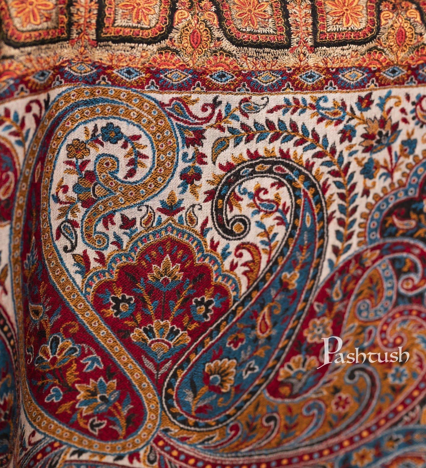 Pashtush India 100x200 Pashtush Embroidered Table Runner, 100% Pure Wool (Woolmark Certified)