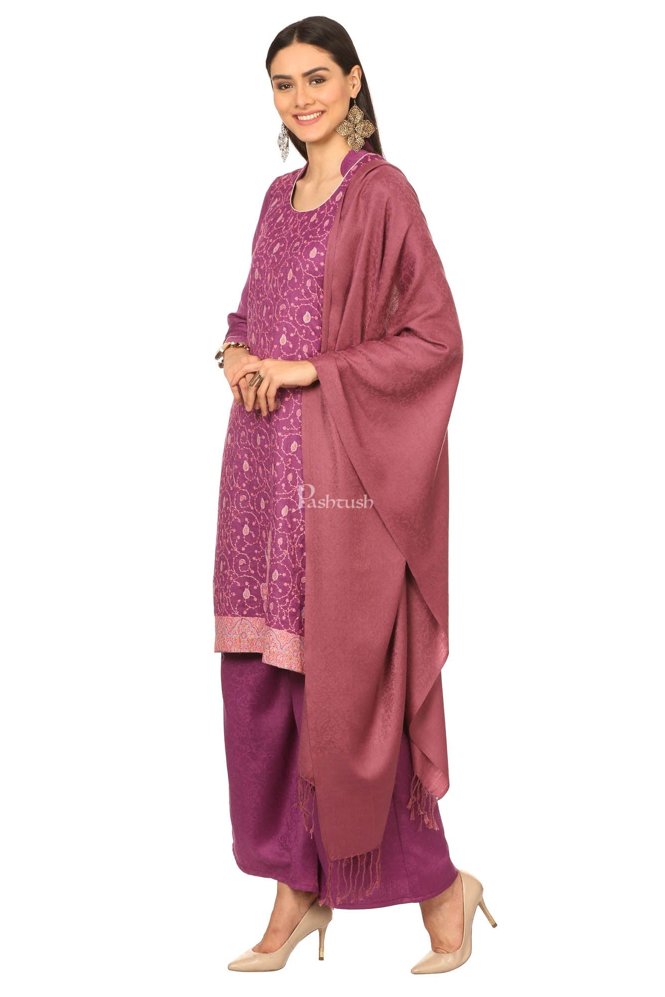 Pashtush India Womens Stoles and Scarves Scarf Pashtush Embroidery Suit, Fine Wool (Unstitched) -