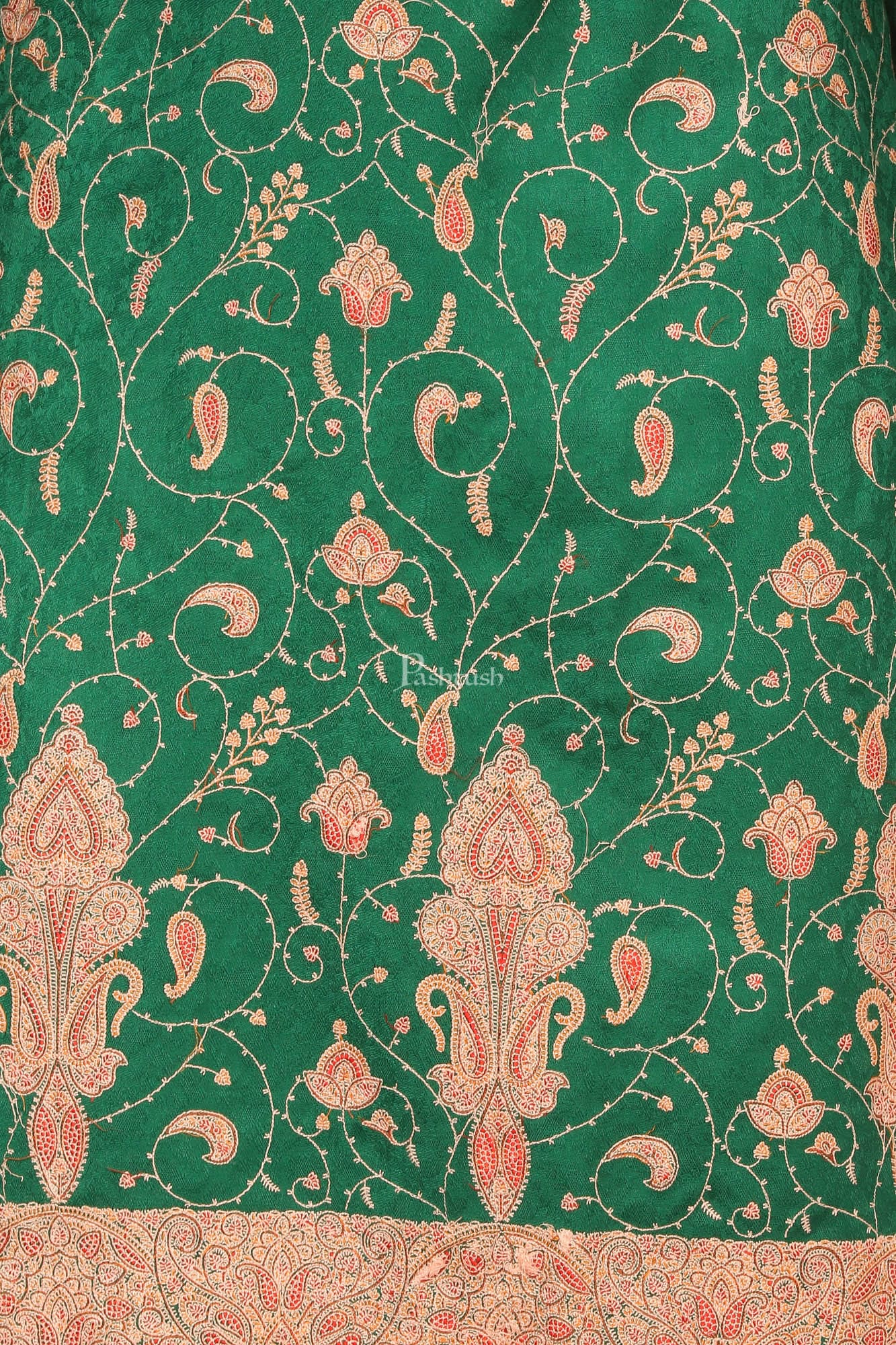 Pashtush India Womens Stoles and Scarves Scarf Pashtush Embroidery Suit, Fine Wool (Unstitched) - Bottle Green