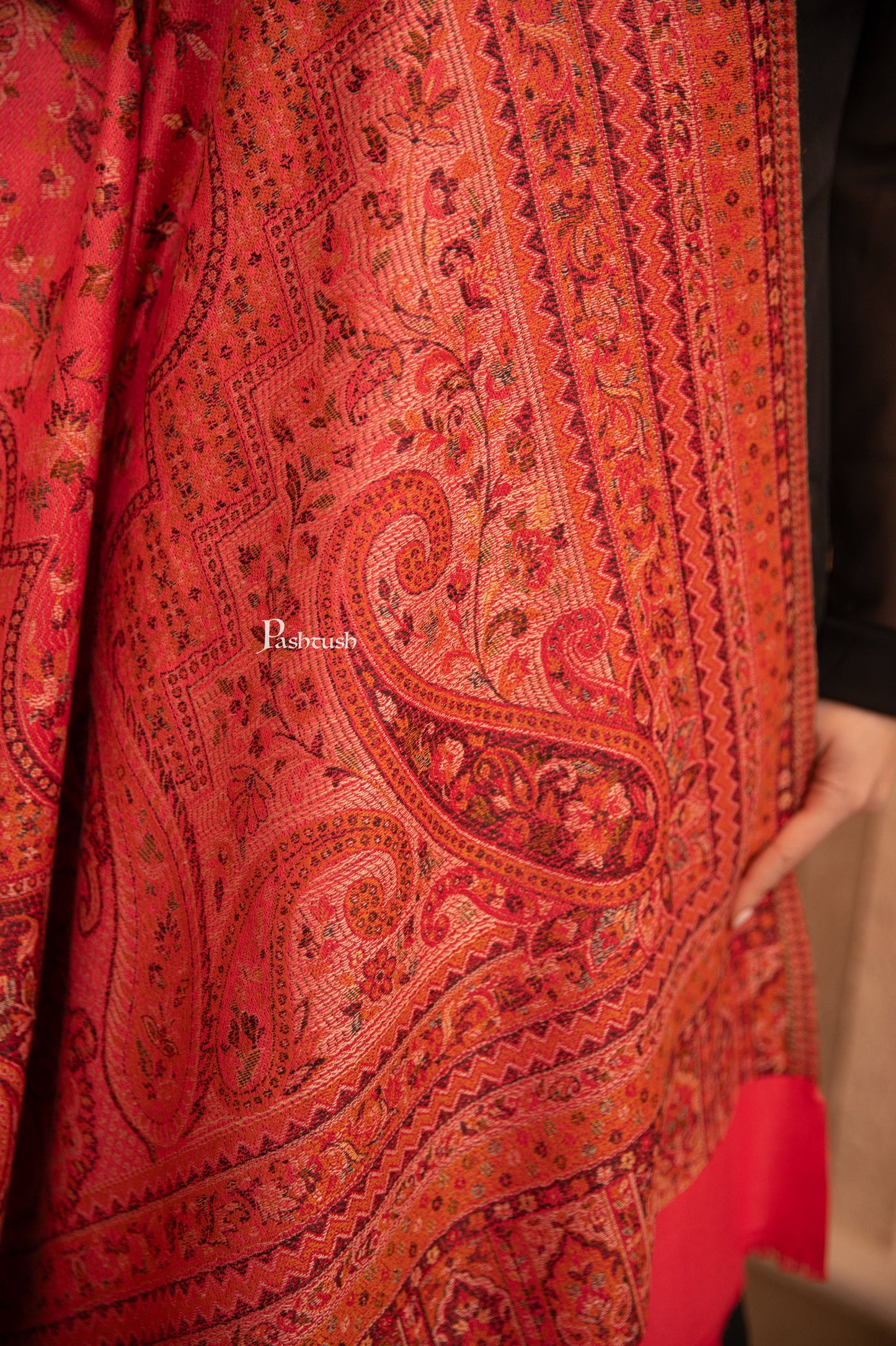 Pashtush India Womens Shawls Pashtush Faux Pashmina Shawl, Jamawar Paisley Design, Dark Pink