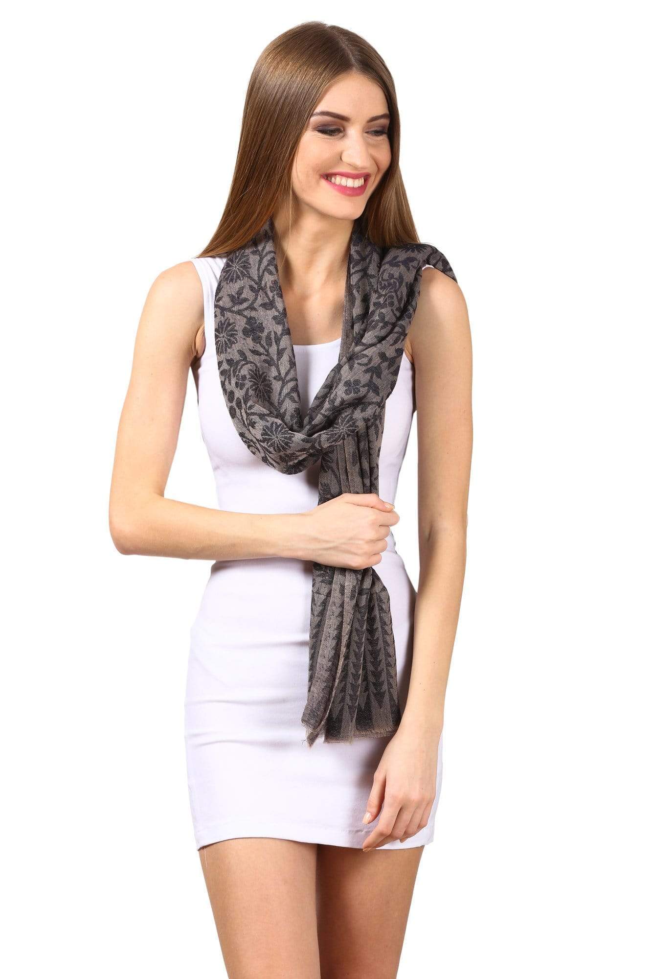 Pashtush India 70x200 Pashtush Fine Wool Luxury Floral Design Scarf, Pashmina handfeel Blended Stole.