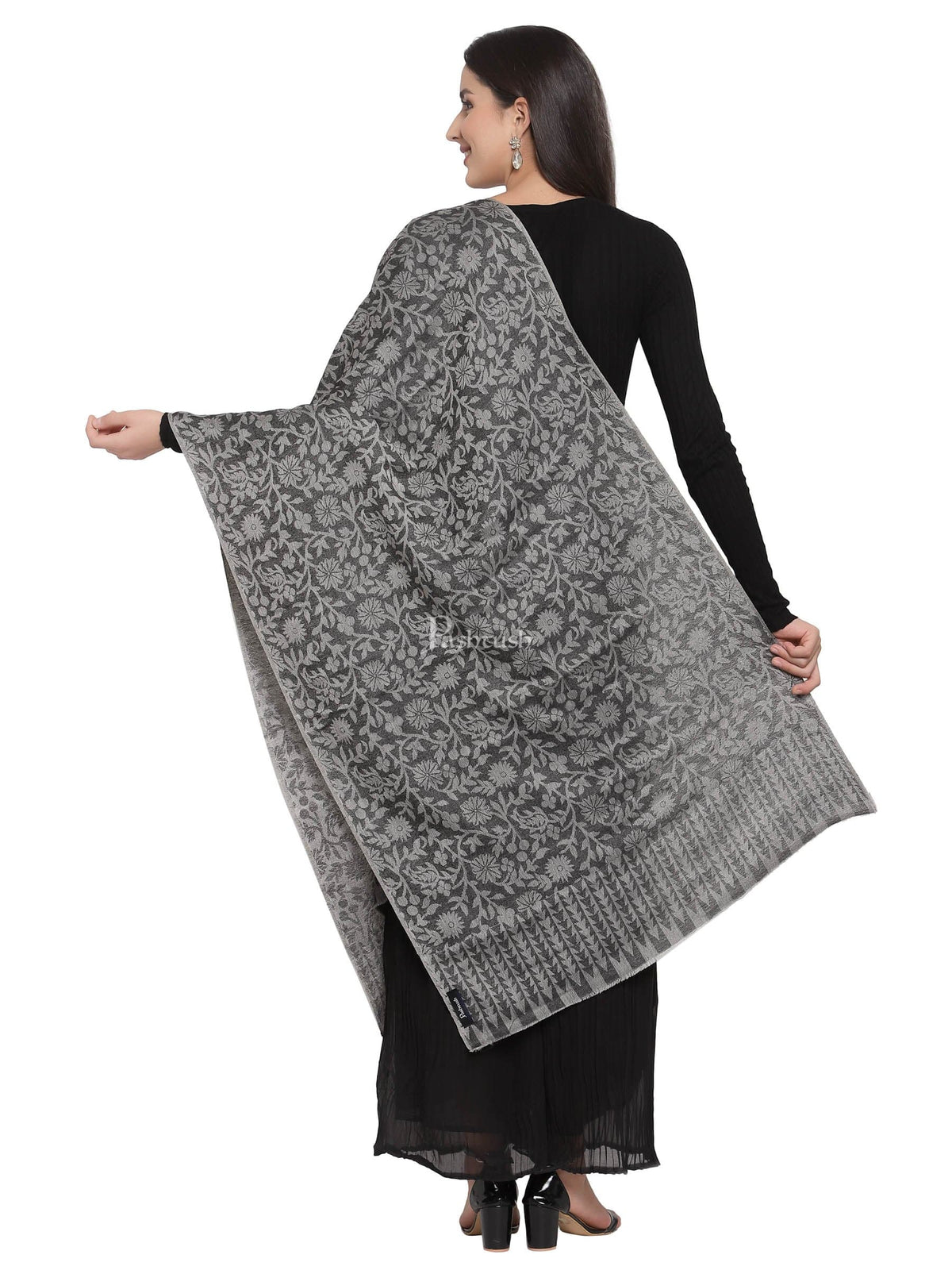 Pashtush India Womens Stoles and Scarves Scarf Pashtush Fine Wool Luxury Floral Design Scarf, Pashmina Handfeel Blended Stole
