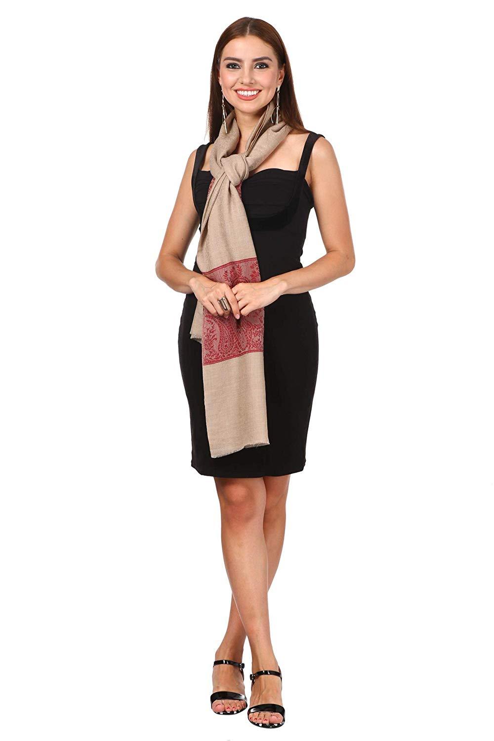 Pashtush India 70x200 Pashtush Fine Wool Luxury Jacquard Design Scarf, Stole, Extra Fine Blended Pashmina, Soft and Warm