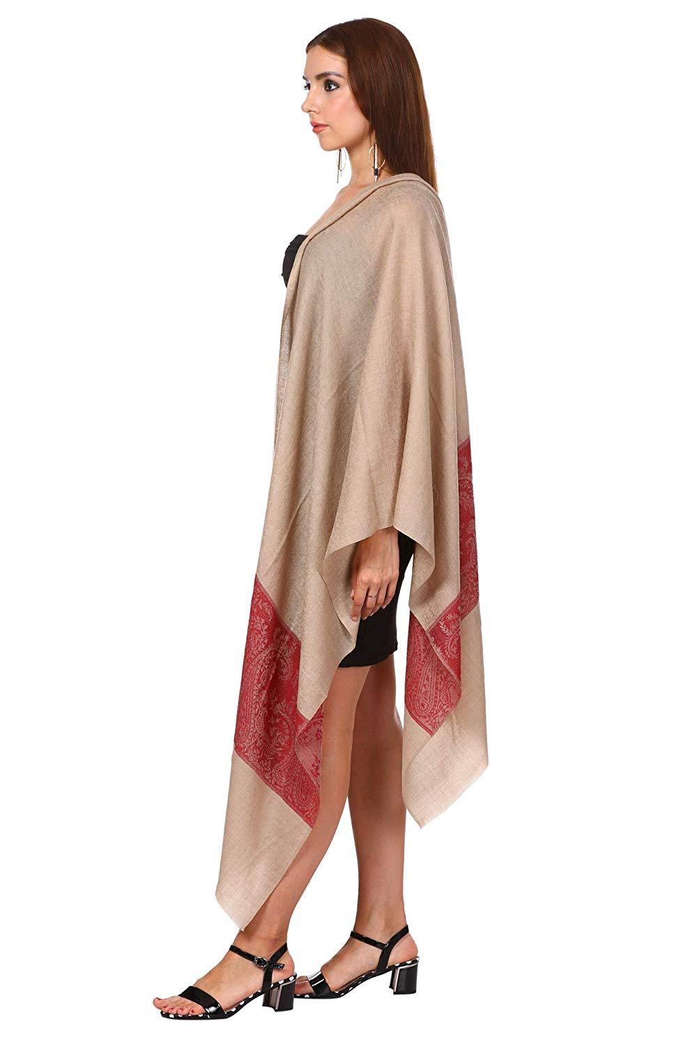 Pashtush India 70x200 Pashtush Fine Wool Luxury Jacquard Design Scarf, Stole, Extra Fine Blended Pashmina, Soft and Warm
