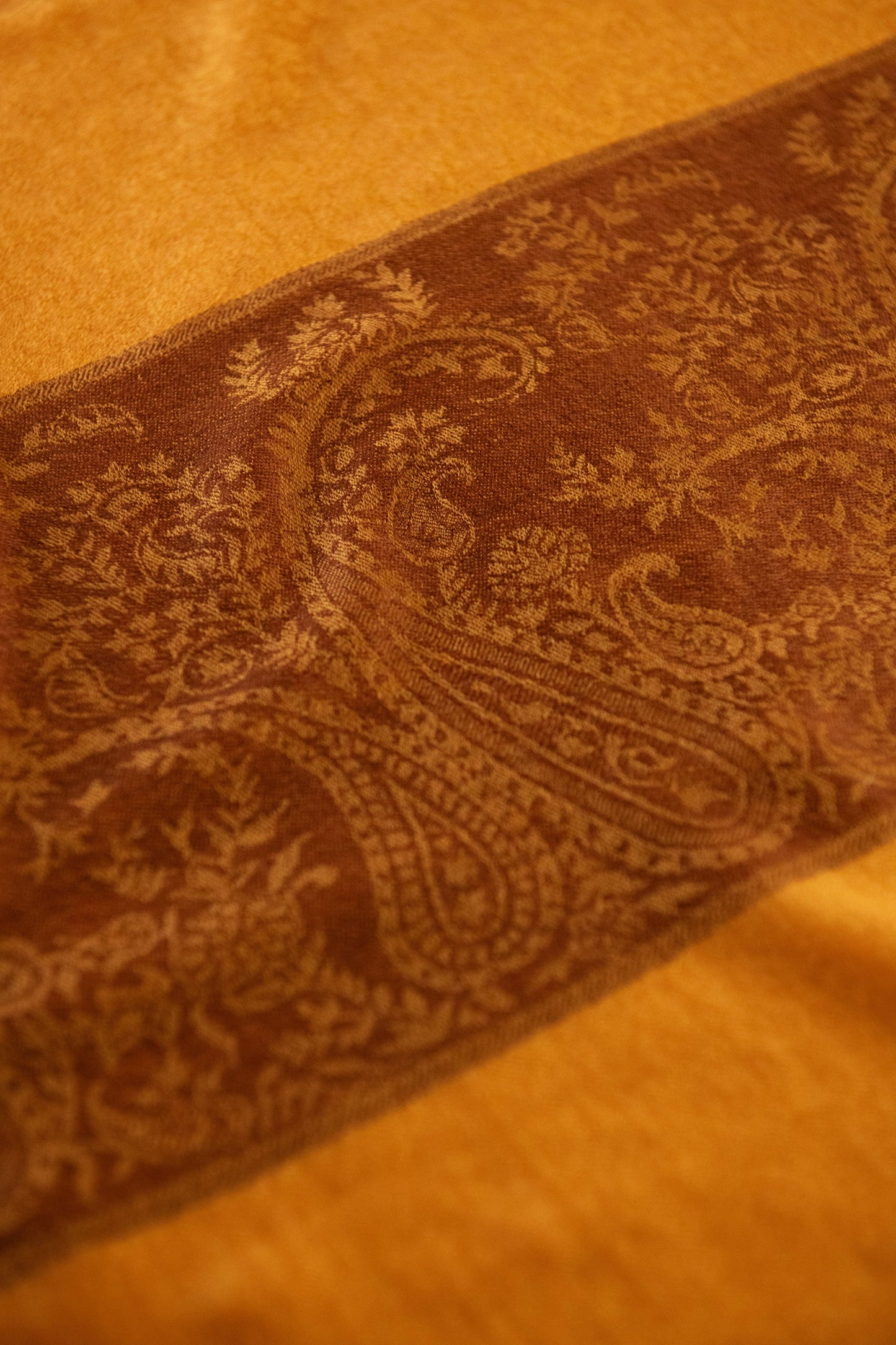 Pashtush India Womens Stoles and Scarves Scarf Pashtush Fine Wool Luxury Paisley Design Scarf, Stole, Weaving Design - Mustard