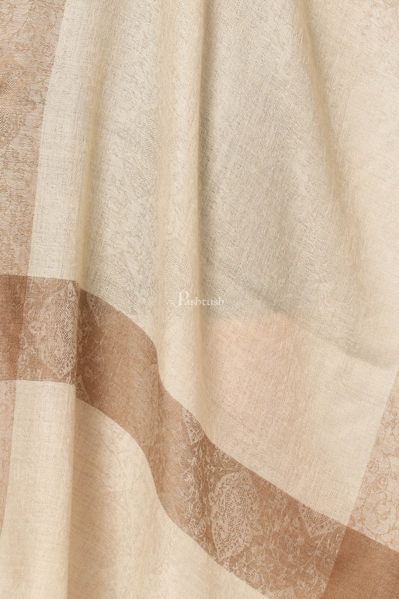 Pashtush India Womens Stoles and Scarves Scarf Pashtush Fine Wool Luxury Striped Design Scarf, Stole, Weaving Design - Beige