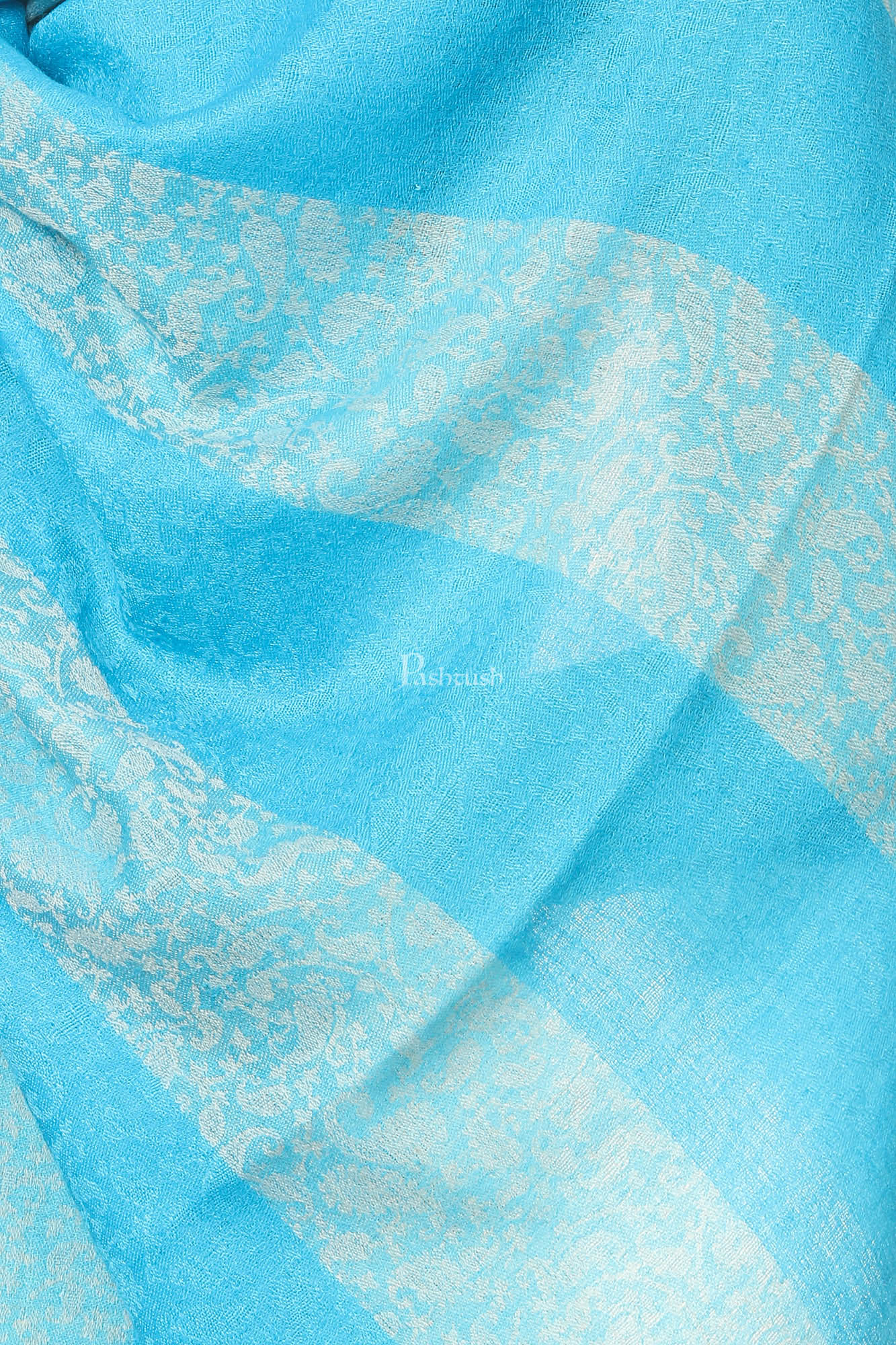 Pashtush India Womens Stoles and Scarves Scarf Pashtush Fine Wool Luxury Striped Design Scarf, Stole, Weaving Design - Ferozi