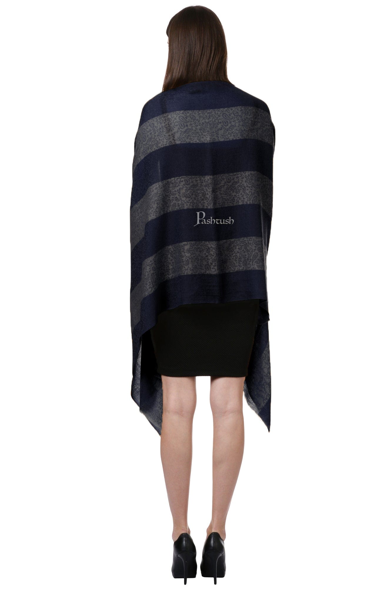 Pashtush India Womens Stoles and Scarves Scarf Pashtush Fine Wool Luxury Striped Design Scarf, Stole, Weaving Design - Mustard