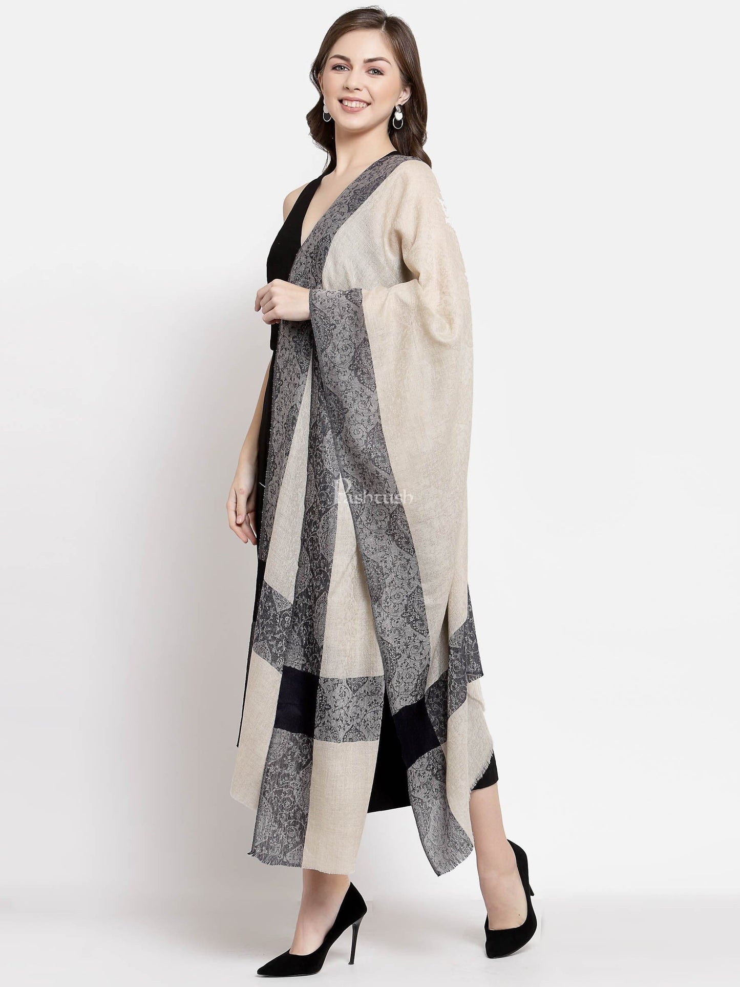 Pashtush India Womens Stoles and Scarves Scarf Pashtush Fine Wool Reversible Stole, Extra Soft, Warm And Light