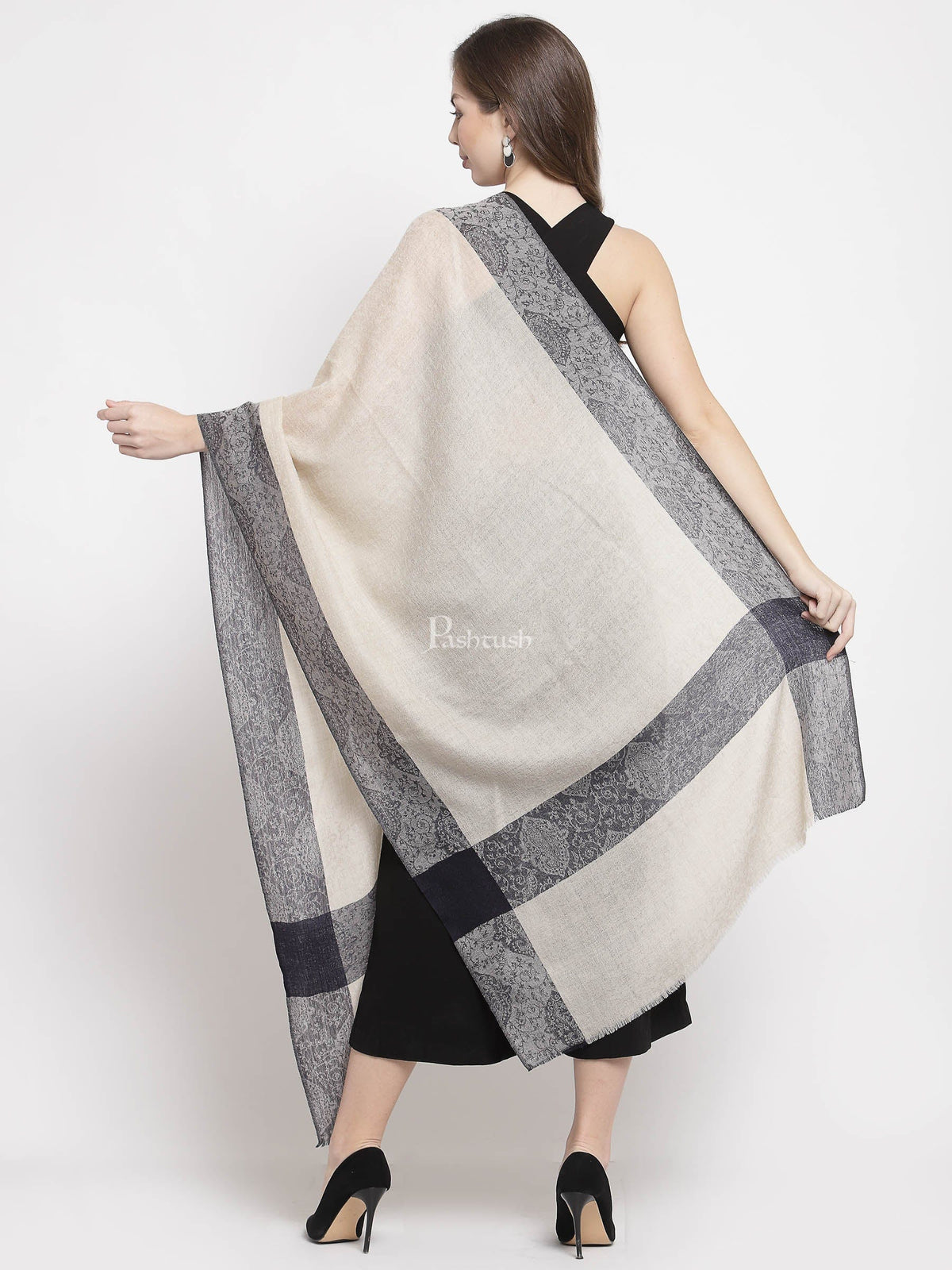 Pashtush India Womens Stoles and Scarves Scarf Pashtush Fine Wool Reversible Stole, Extra Soft, Warm And Light