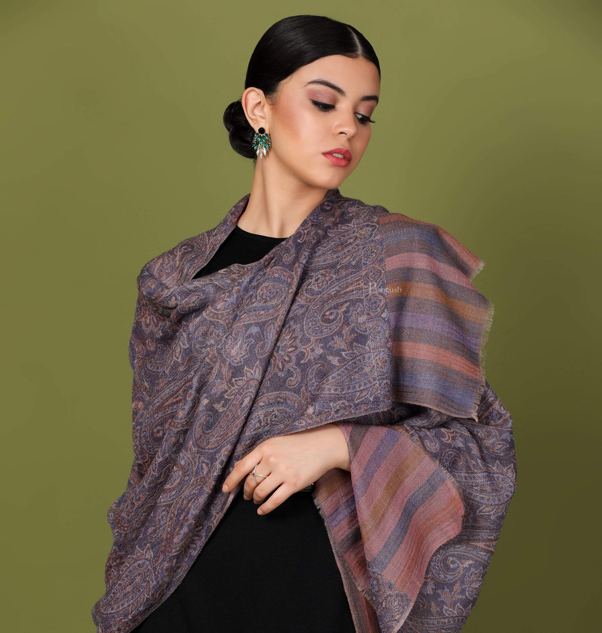 Pashtush Shawl Store Stole Pashtush Heritage Collection, Woven Wool Cashmere, Chanting Paisleys Scarf, Extra soft