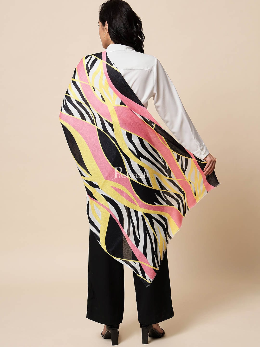 Pashtush India Gift Pack Pashtush His And Her Gift Set Of Checkered Fine Wool Stole and Printed Bamboo Stole With Premium Gift Box Packaging, Black and Multicolour