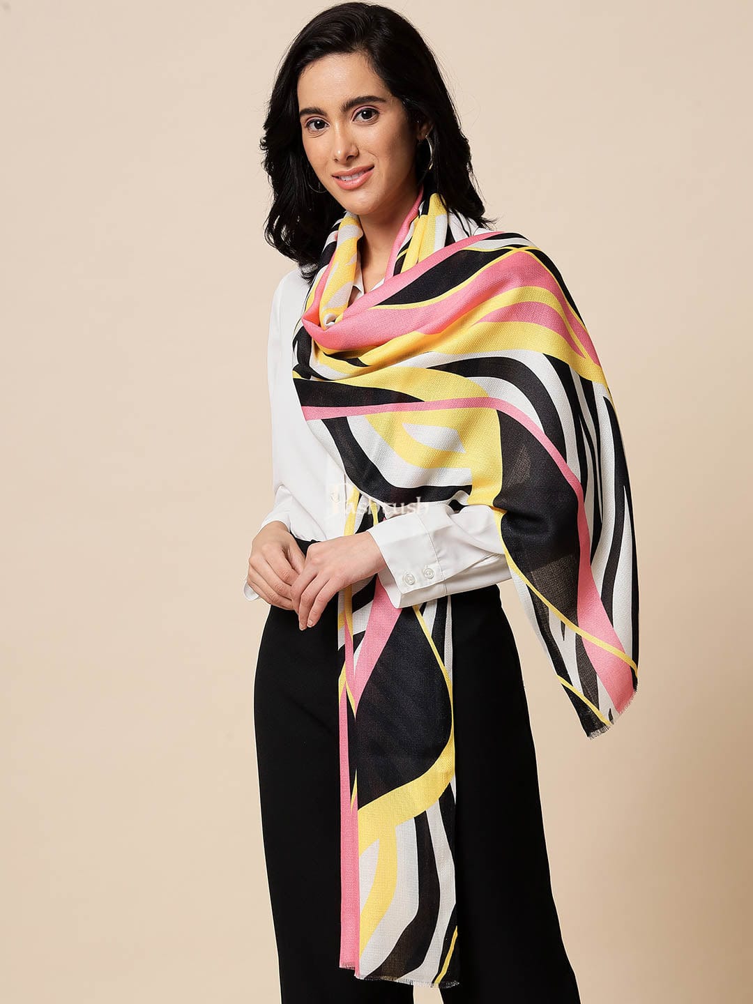 Pashtush India Gift Pack Pashtush His And Her Gift Set Of Checkered Fine Wool Stole and Printed Bamboo Stole With Premium Gift Box Packaging, Black and Multicolour