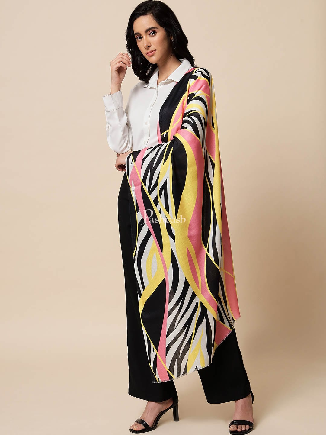 Pashtush India Gift Pack Pashtush His And Her Gift Set Of Checkered Fine Wool Stole and Printed Bamboo Stole With Premium Gift Box Packaging, Black and Multicolour