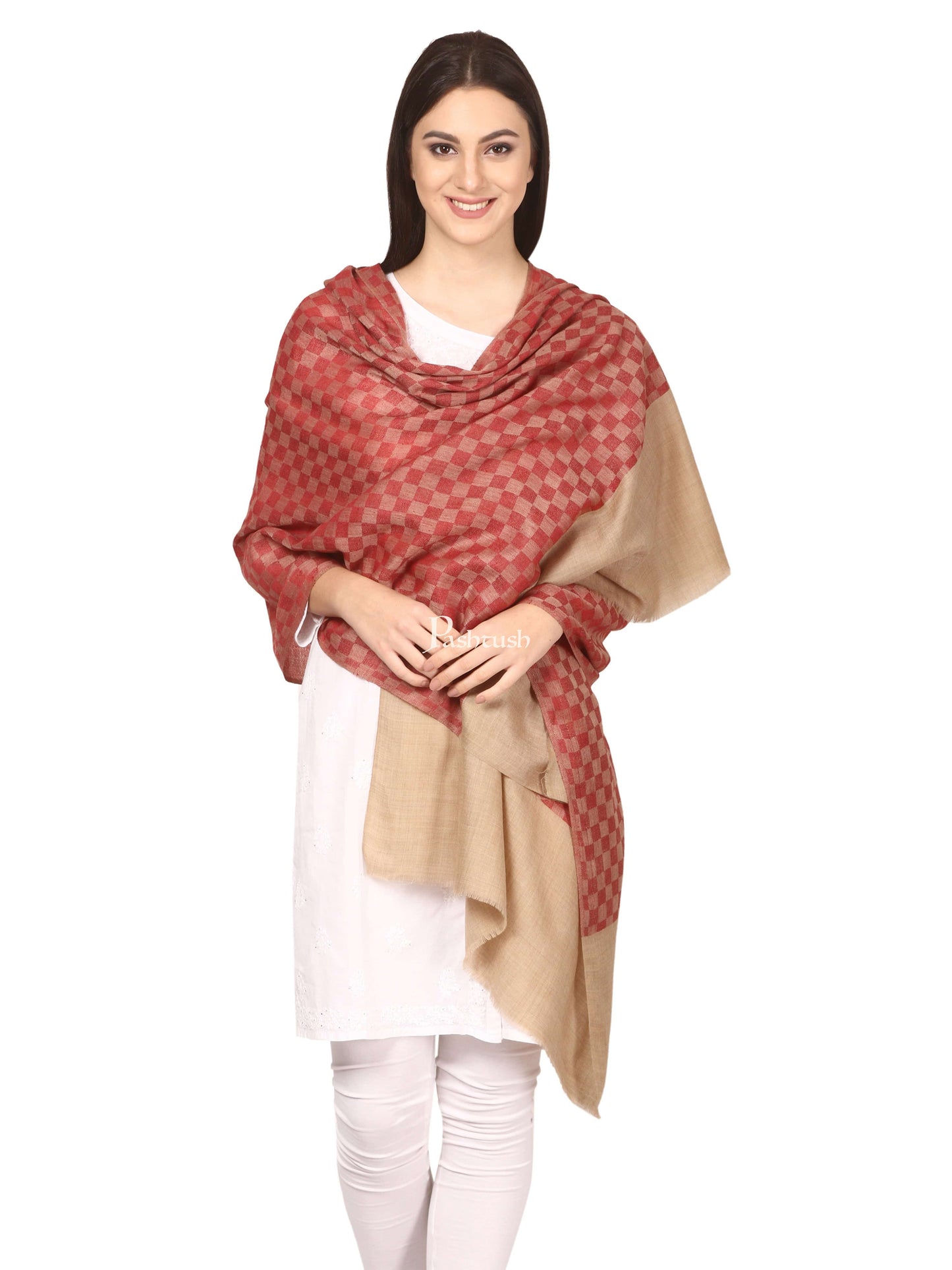 Pashtush India Gift Pack Pashtush His And Her Gift Set Of Checkered Fine Wool Stoles With Premium Gift Box Packaging, Black and Maroon