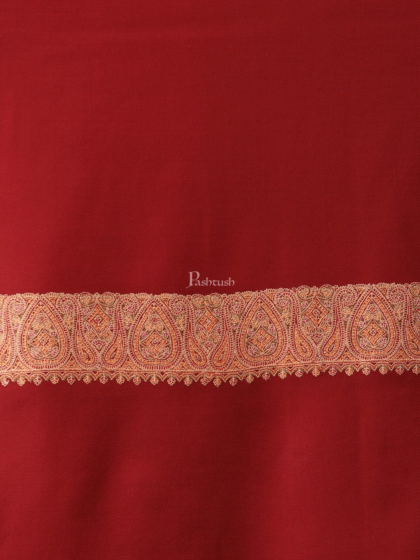 Pashtush India Gift Pack Pashtush His And Her Gift Set Of Fine Wool Daur Embroidery Shawl With Wooden Chester Box, Taupe and Red