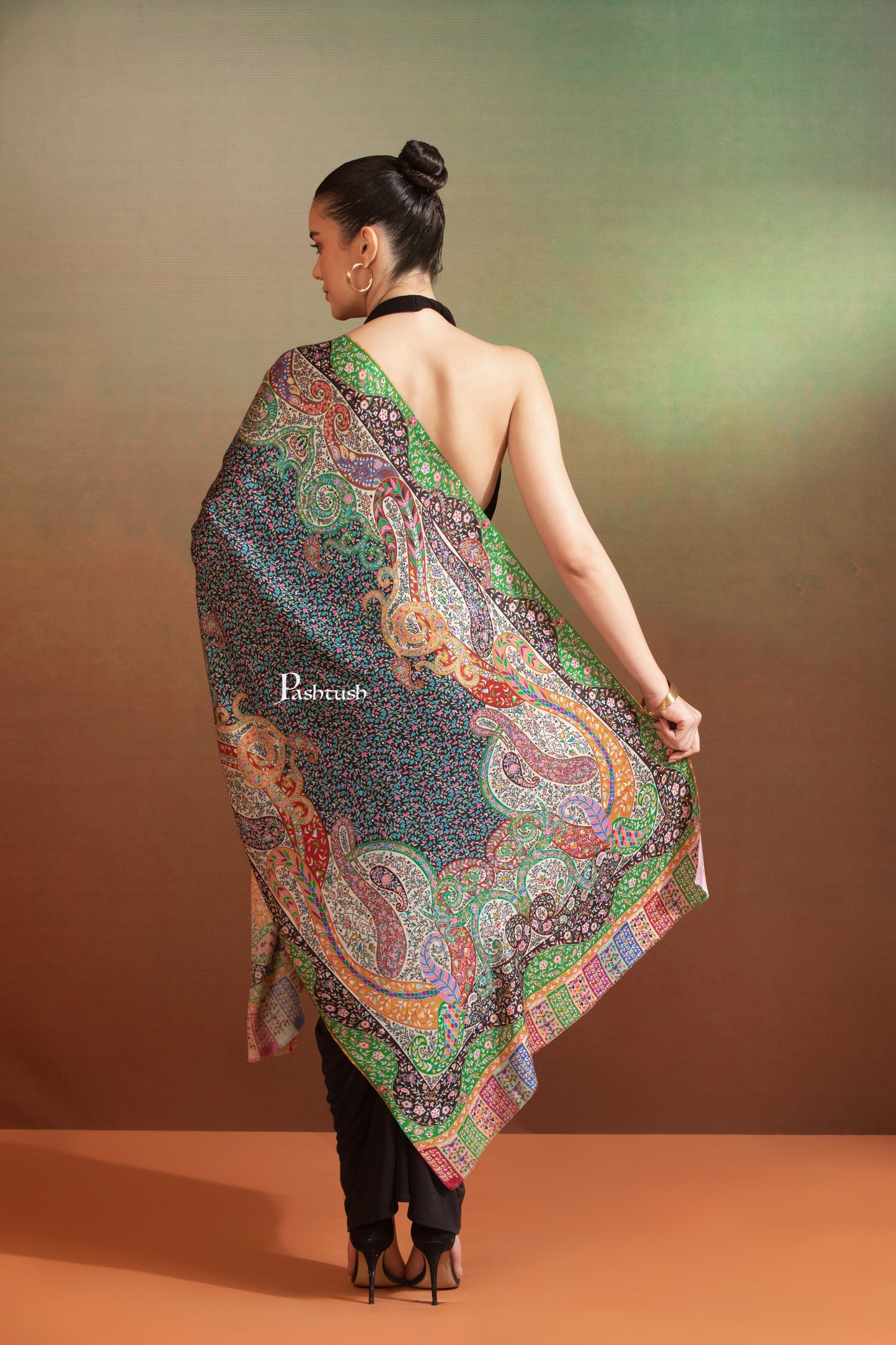 Pashtush India Gift Pack Pashtush His And Her Gift Set Of Fine Wool Self Stole and Bamboo Stole With Premium Gift Box Packaging, Purple and Multicolour