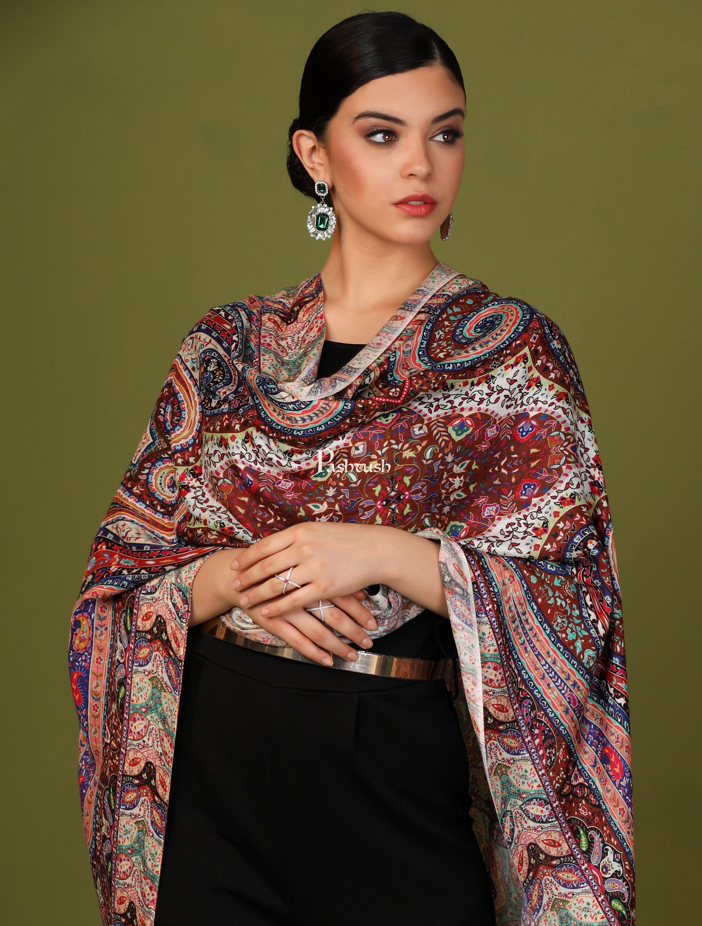Pashtush India Gift Pack Pashtush His And Her Gift Set Of Fine Wool Self Stole and Bamboo Stole With Premium Gift Box Packaging, Violet and Multicolour