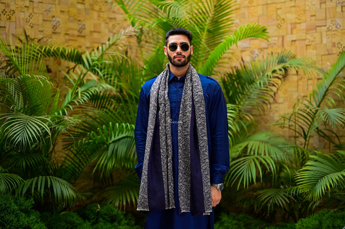Pashtush India Gift Pack Pashtush His And Her Gift Set Of Fine Wool Stole and Embroidery Shawl With Premium Gift Box Packaging, Navy Blue and Majenta