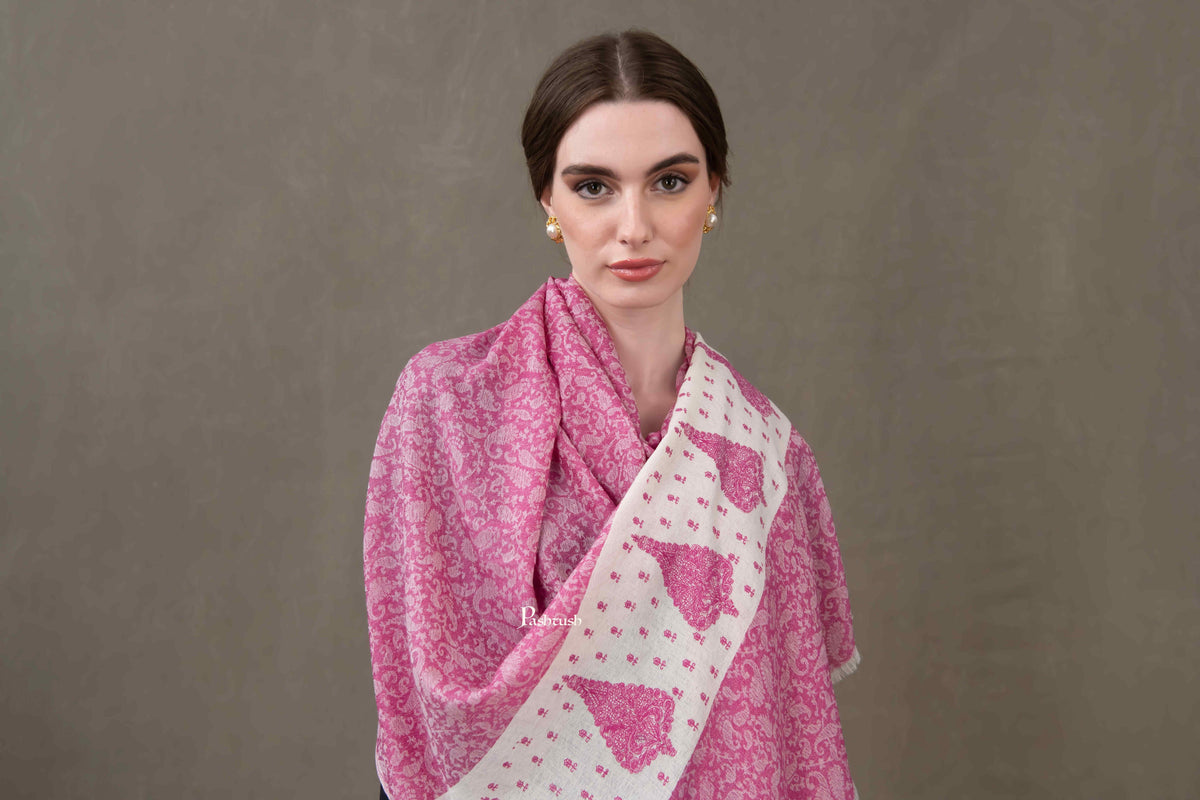 Pashtush India Gift Pack Pashtush His And Her Gift Set Of Fine Wool Stole and Embroidery Shawl With Premium Gift Box Packaging, Navy Blue and Majenta