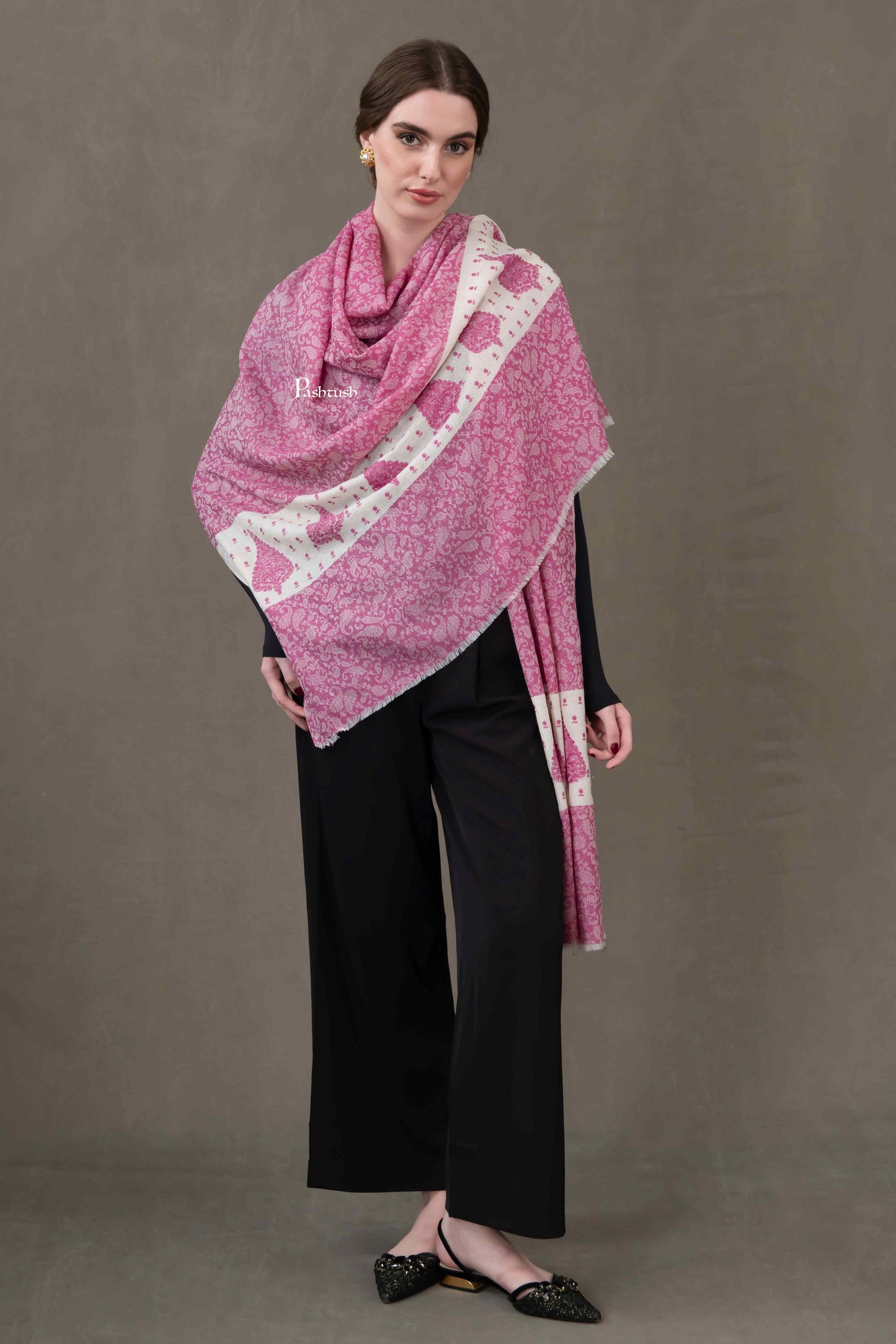 Pashtush India Gift Pack Pashtush His And Her Gift Set Of Fine Wool Stole and Embroidery Shawl With Premium Gift Box Packaging, Navy Blue and Majenta