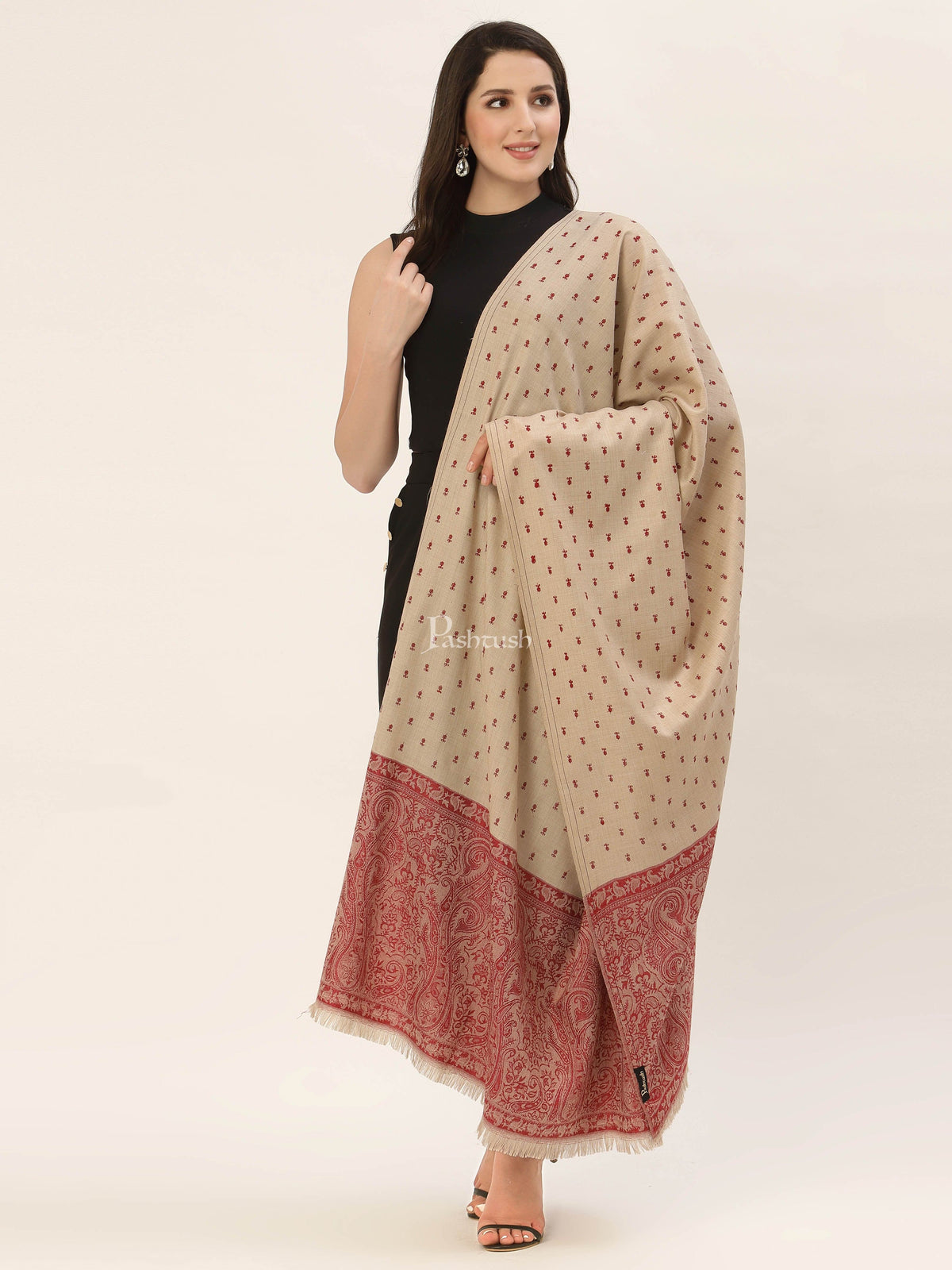 Pashtush India Gift Pack Pashtush His And Her Gift Set Of Fine Wool Stole and Embroidery Shawl With Premium Gift Box Packaging, Rose and Beige