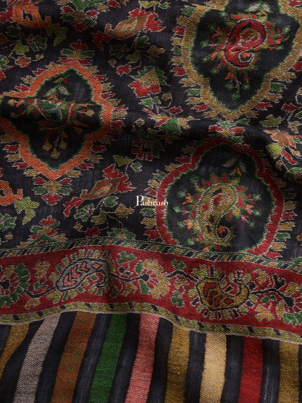 Pashtush India Gift Pack Pashtush His And Her Gift Set Of Pure Wool Reversible Stole And Extra Fine Ethnic Shawl With Wooden Chester Box, Multicolour
