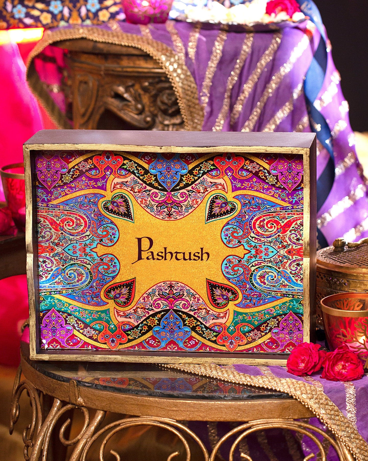 Pashtush India Gift Pack Pashtush His And Her Gift Set Of Pure Wool Ring Shawl And Twilight Metallic Weave Shawl With Wooden Chester Box, Beige and Ivory