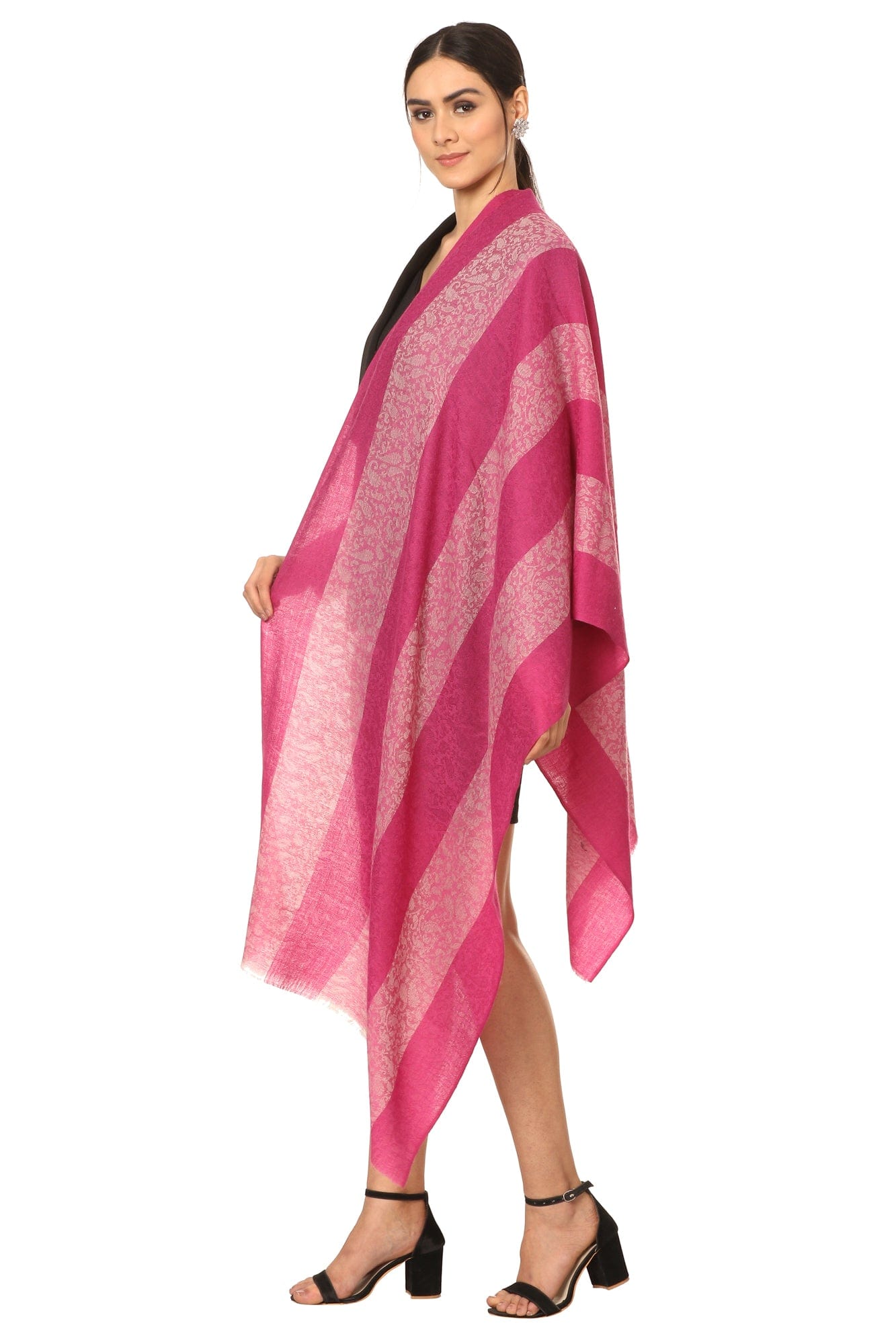 Pashtush India Gift Pack Pashtush His And Her Gift Set Of Striped Design Stoles With Premium Gift Box Packaging, Navy Blue and Pink