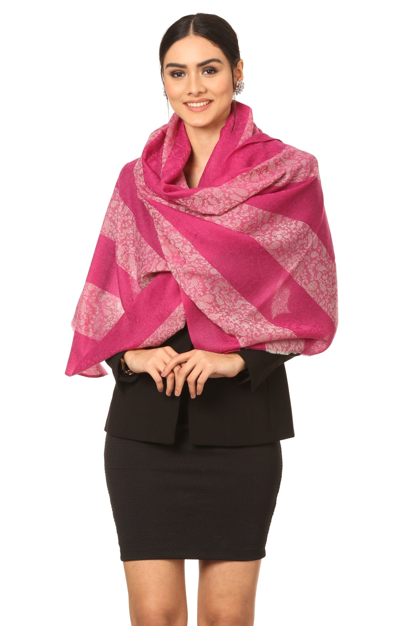 Pashtush India Gift Pack Pashtush His And Her Gift Set Of Striped Design Stoles With Premium Gift Box Packaging, Navy Blue and Pink