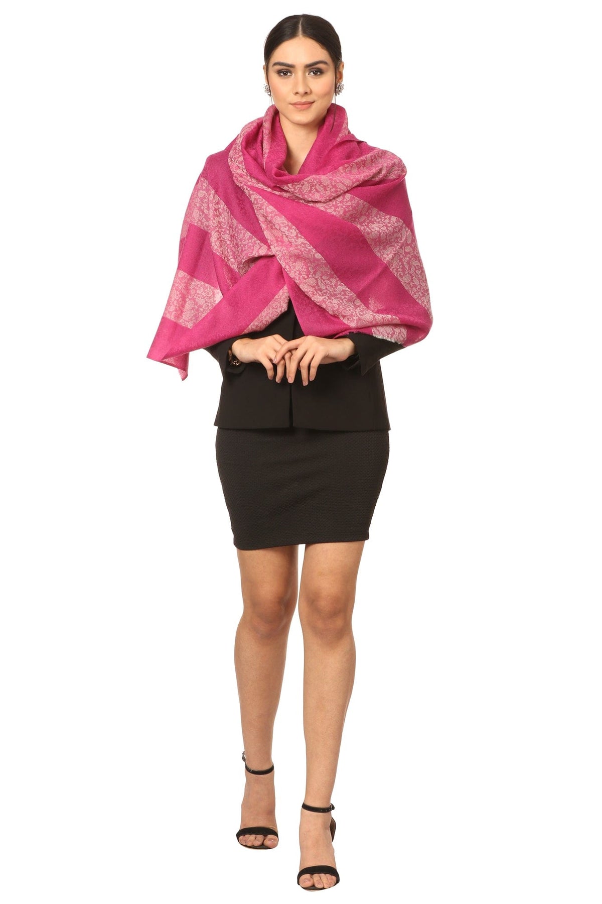 Pashtush India Gift Pack Pashtush His And Her Gift Set Of Striped Design Stoles With Premium Gift Box Packaging, Navy Blue and Pink