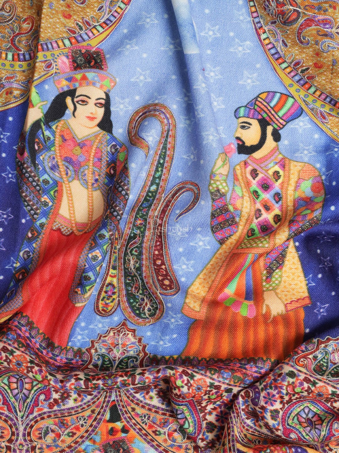 Pashtush India Gift Pack Pashtush His And Her Set Of 100% Pure Wool Printed Stole and Shawl With Wooden Chester Box, Multicolour