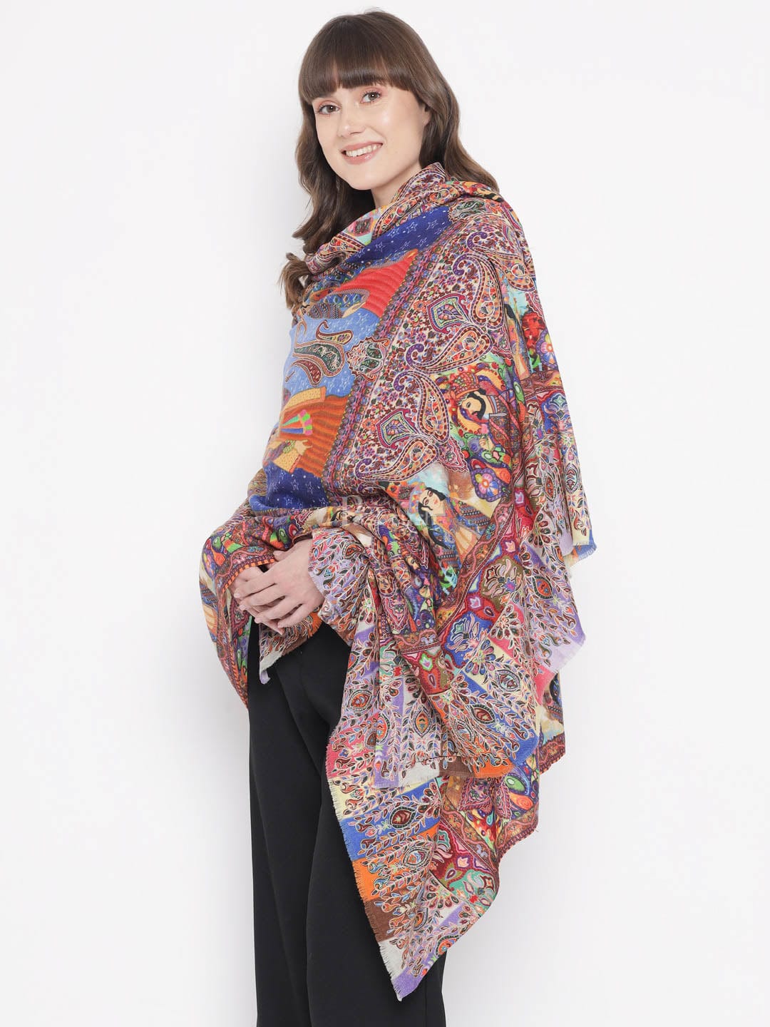 Pashtush India Gift Pack Pashtush His And Her Set Of 100% Pure Wool Printed Stole and Shawl With Wooden Chester Box, Multicolour