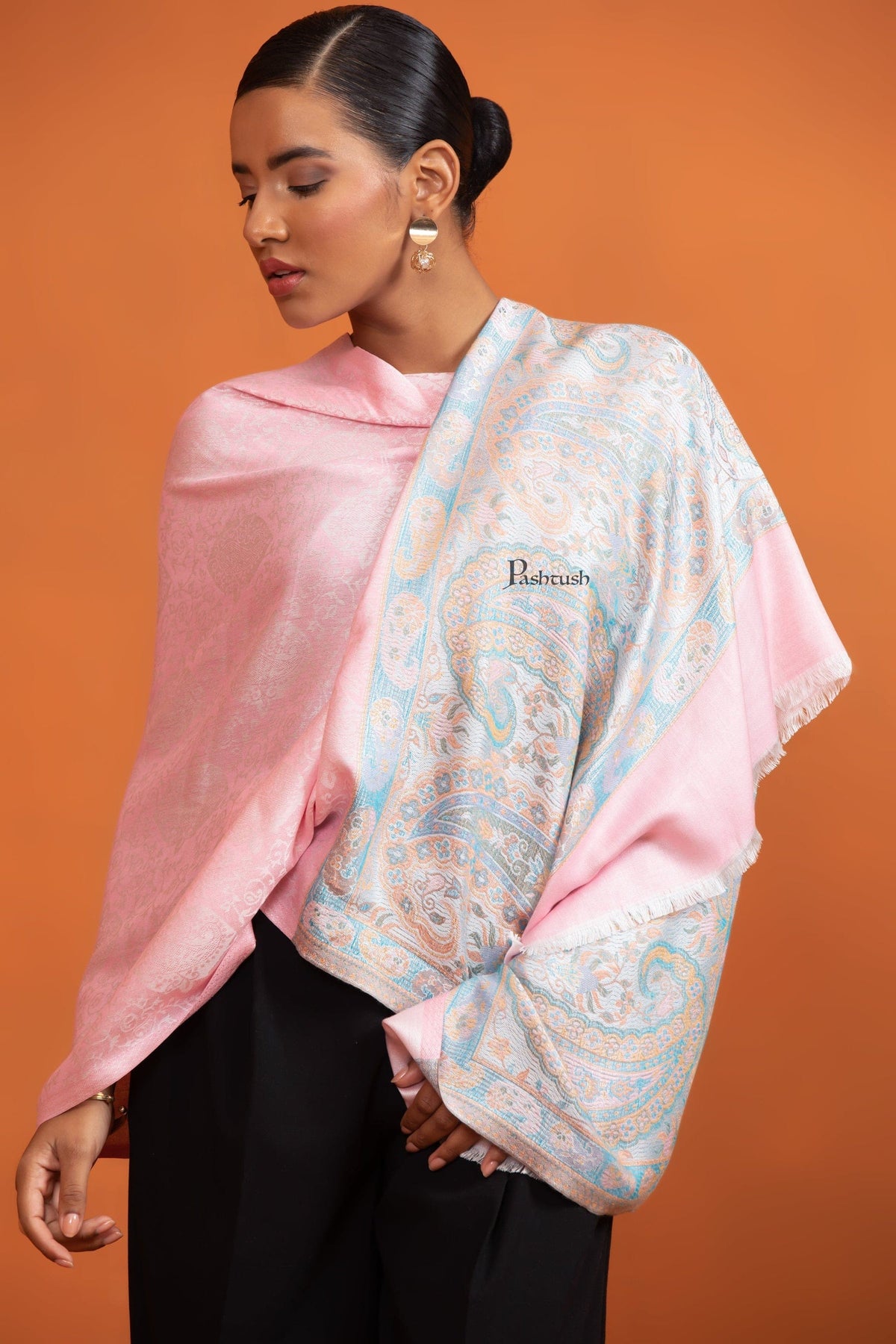 Pashtush India Gift Pack Pashtush His and Her Set of Bamboo Stoles, with Premium Gift Box Packaging, Woven Design, Soft Blue and Pink