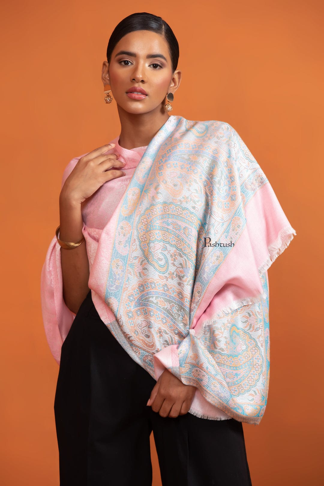 Pashtush India Gift Pack Pashtush His and Her Set of Bamboo Stoles, with Premium Gift Box Packaging, Woven Design, Soft Blue and Pink