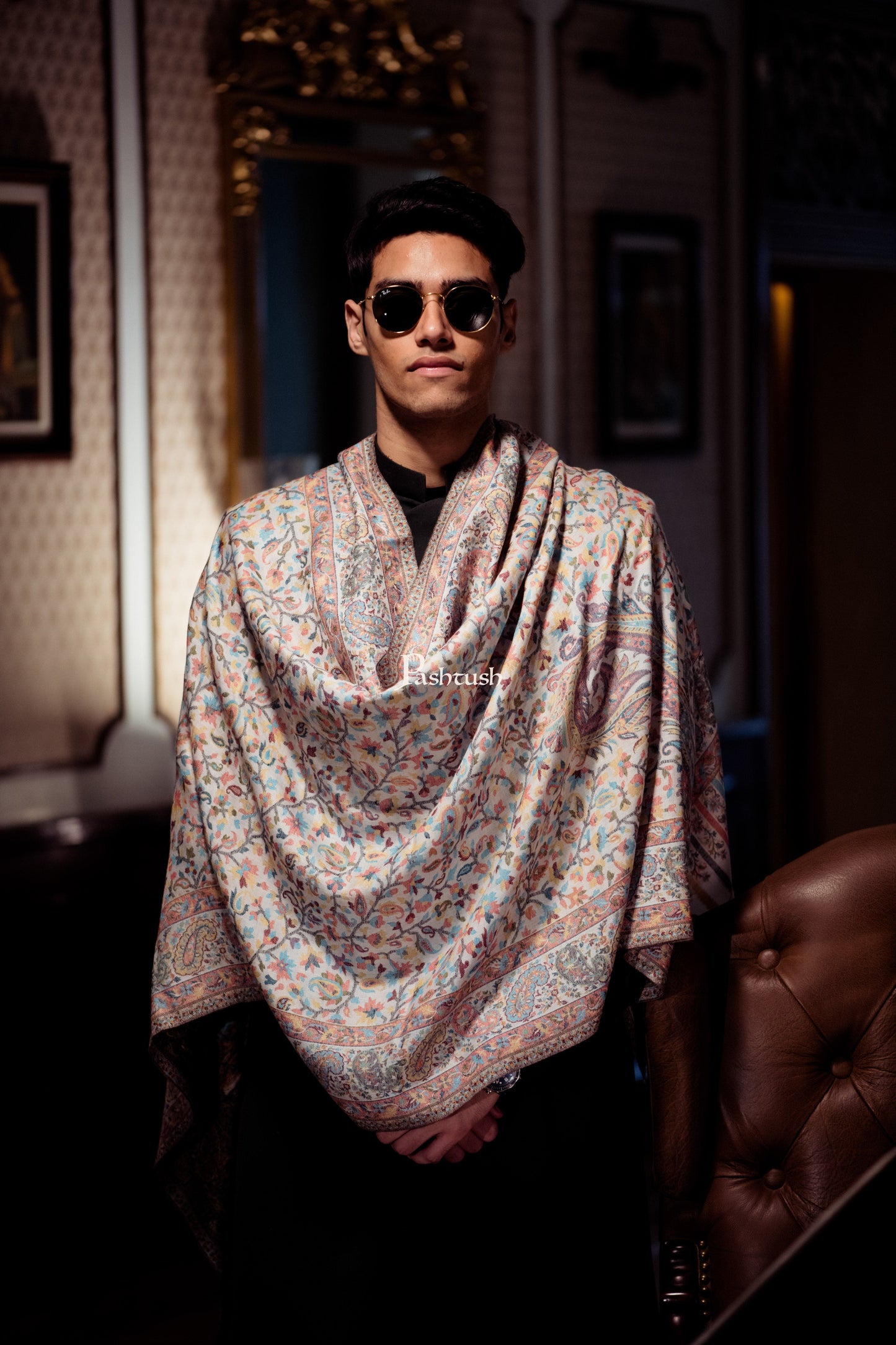 Pashtush India Gift Pack Pashtush His And Her Set Of Bamboo Woven Ethnic Stoles With Premium Gift Box Packaging, Ivory and Beige